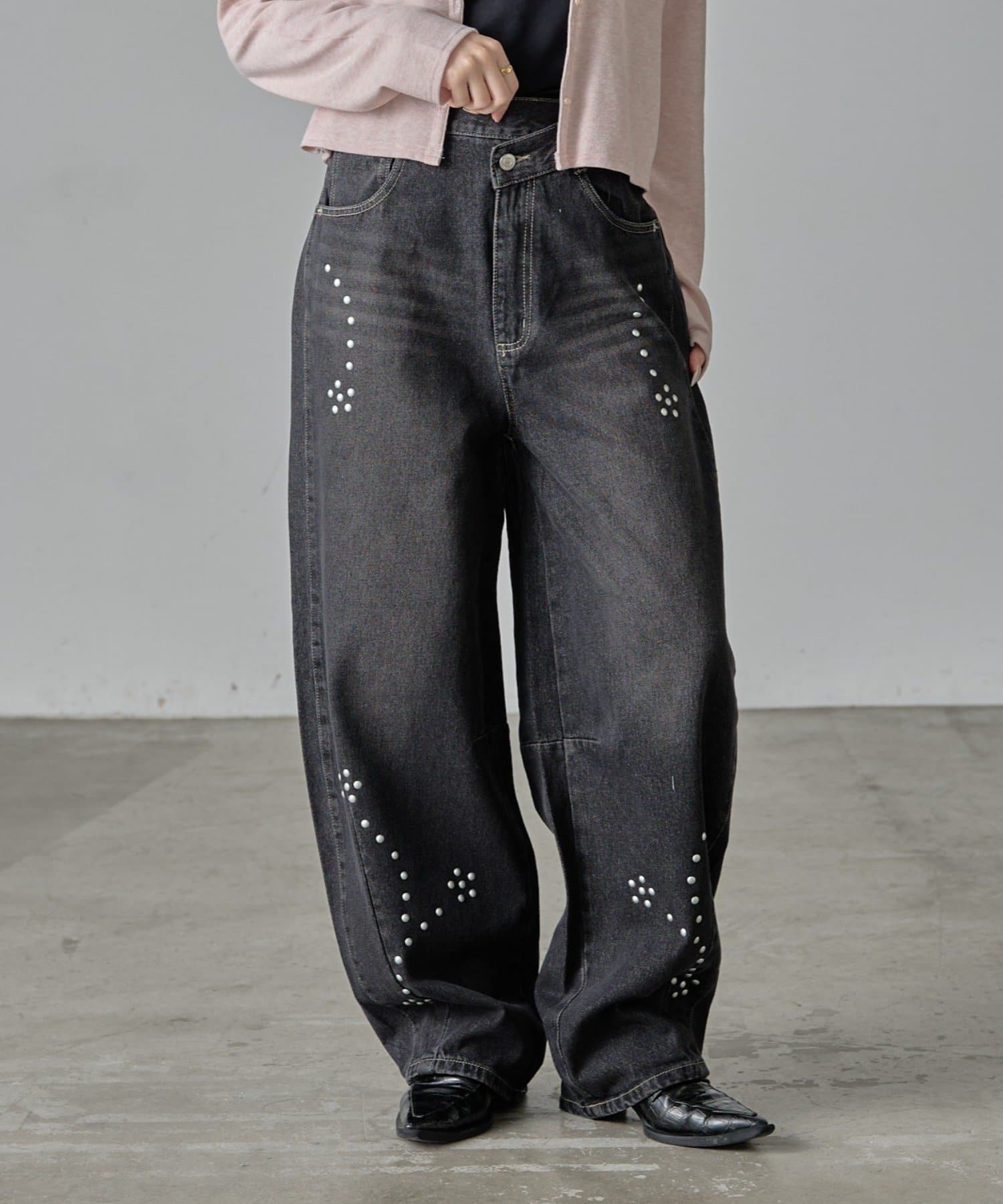 -goocy-(グーシー) スタッズアシメカーブデニム