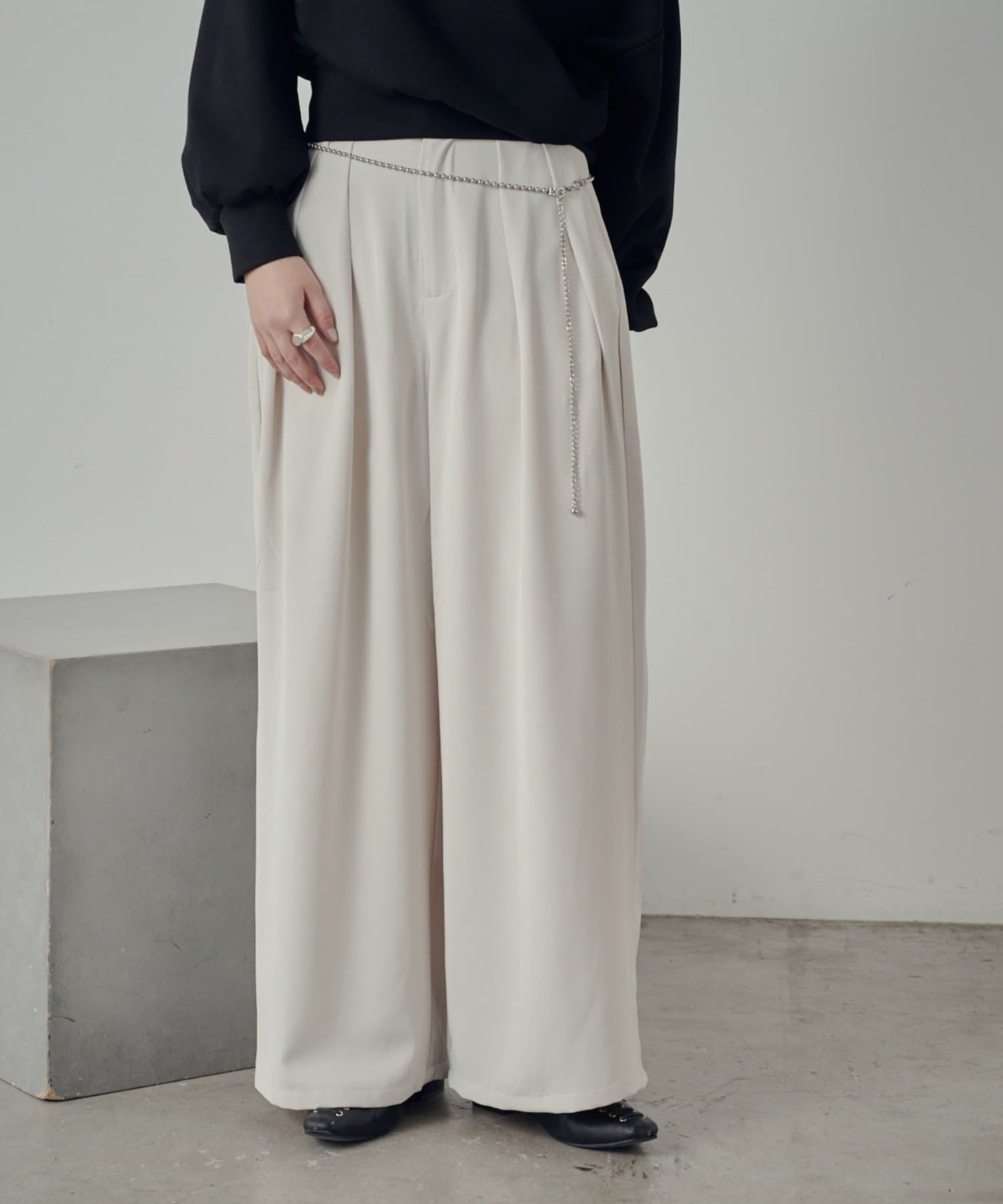 -goocy-(グーシー) エステルツイルタックワイドパンツ