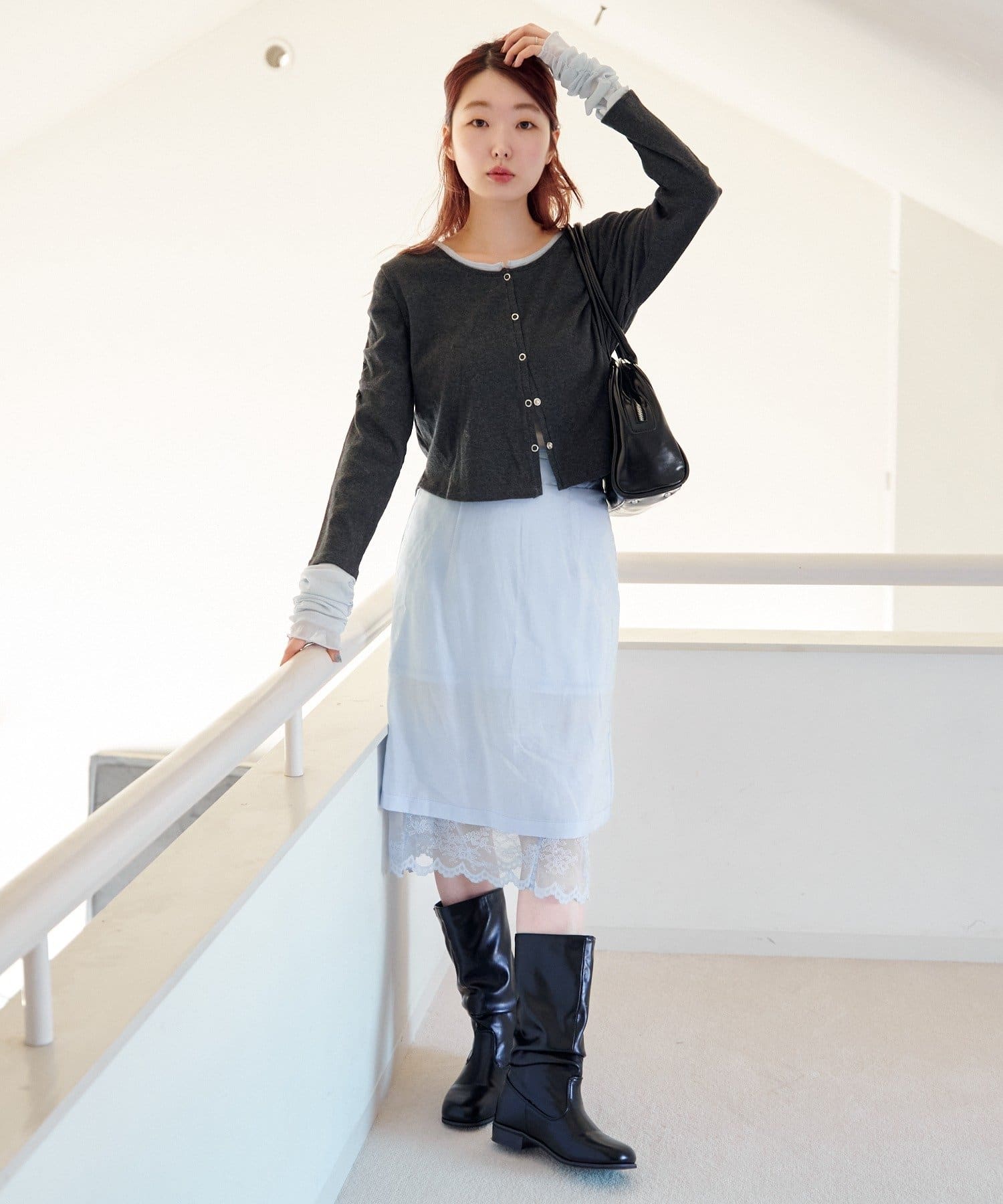 Kastane(カスタネ) 袖チュールテレコカーディガン