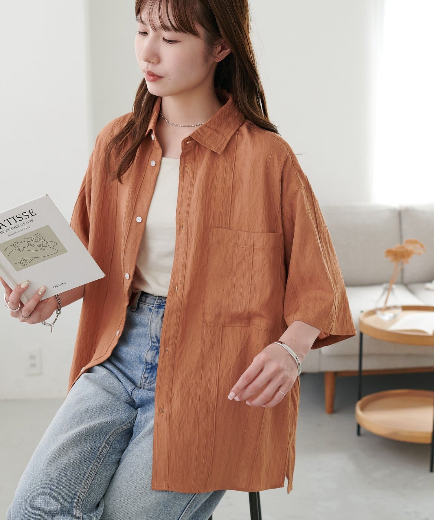 DISCOAT(ディスコート) 【Enlude】ジャガードストライプ半袖オーバーシャツ《ユニセックス》