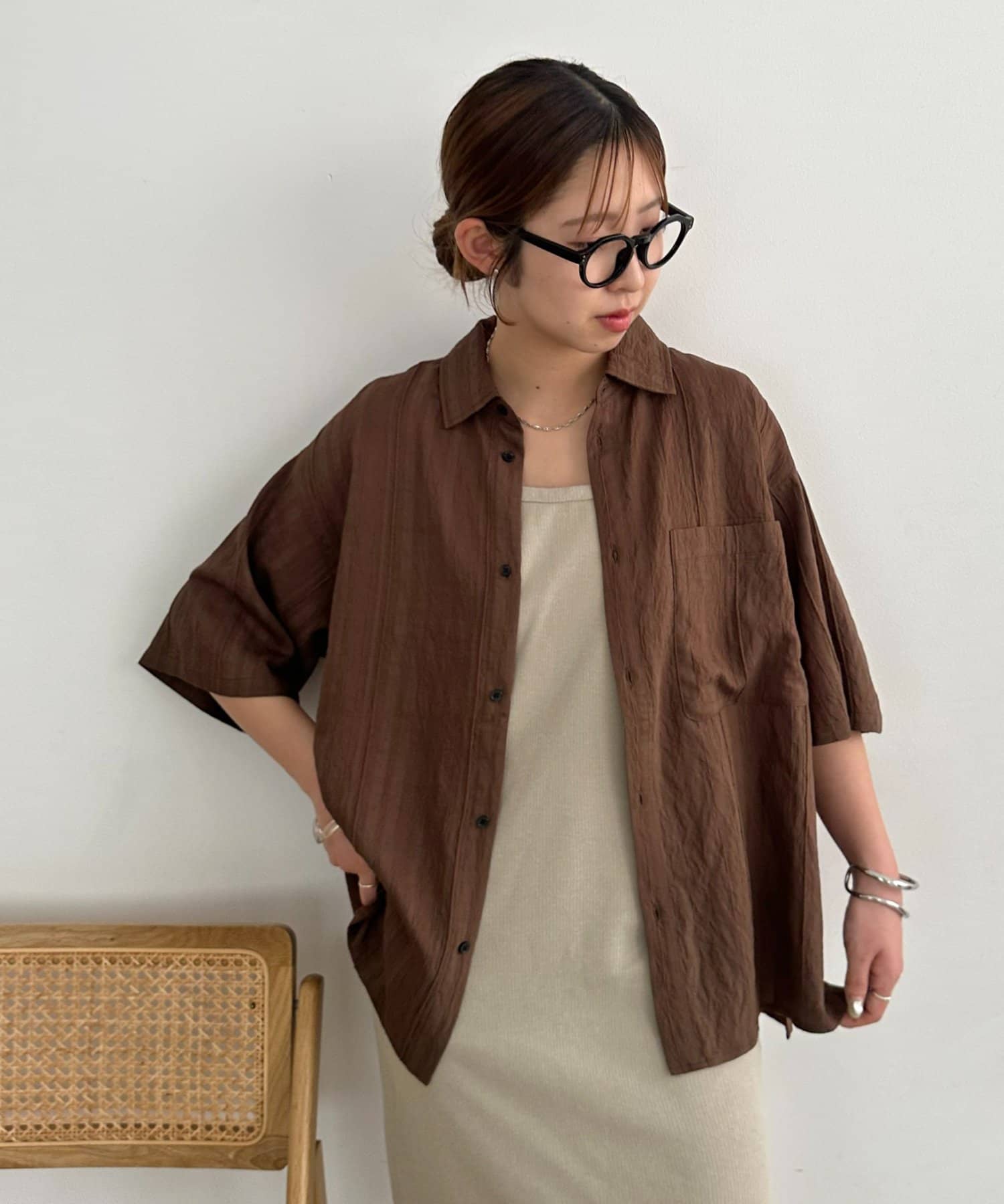 DISCOAT(ディスコート) 【Enlude】ジャガードストライプ半袖オーバーシャツ《ユニセックス》