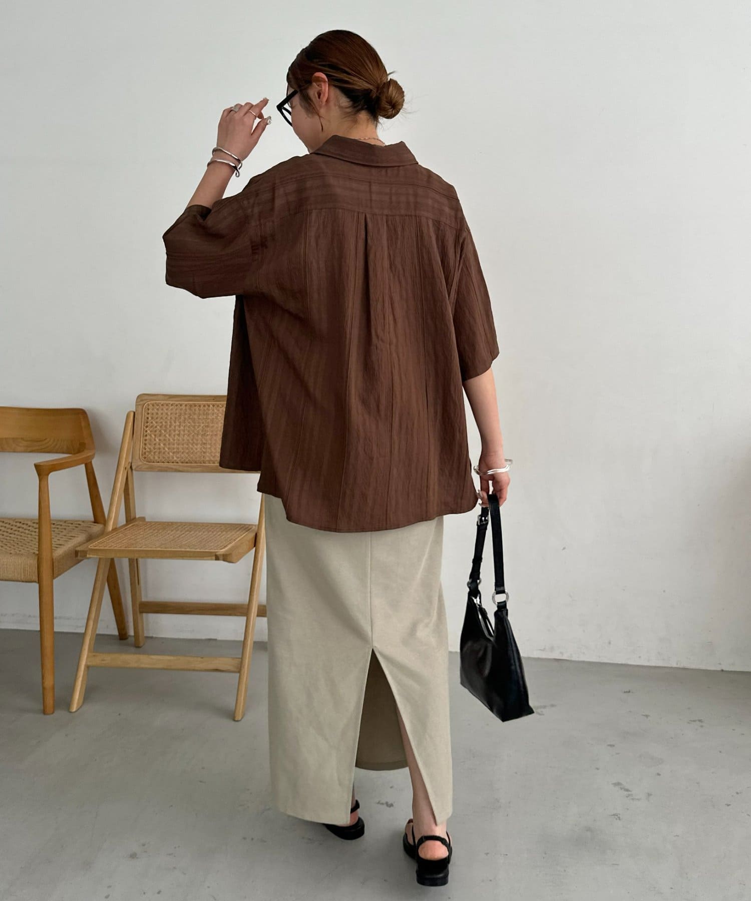 DISCOAT(ディスコート) 【Enlude】ジャガードストライプ半袖オーバーシャツ《ユニセックス》