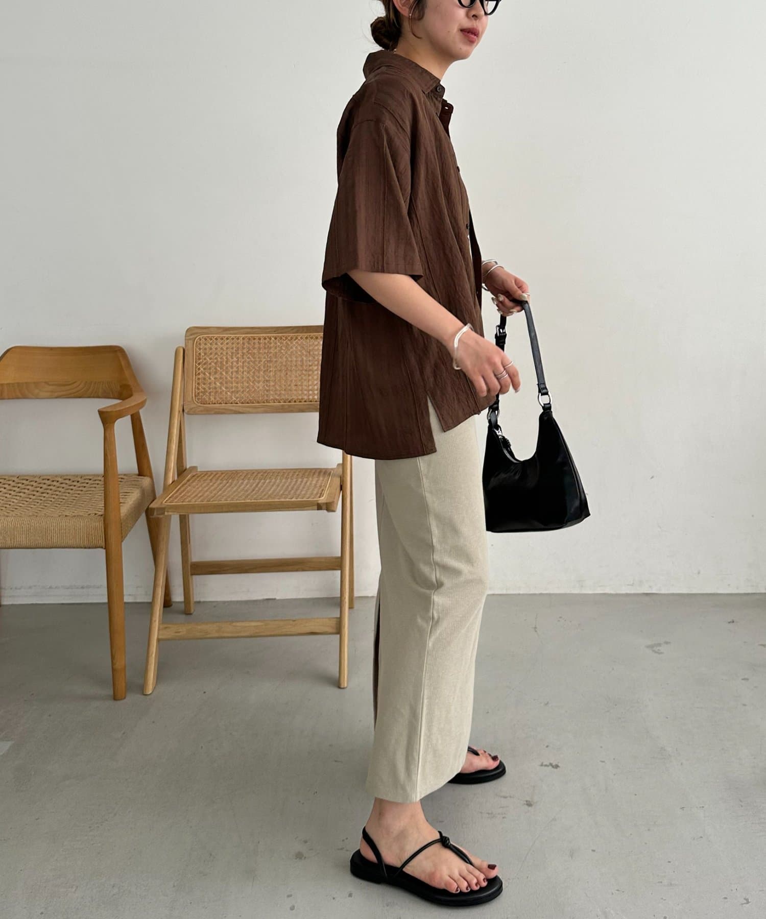 DISCOAT(ディスコート) 【Enlude】ジャガードストライプ半袖オーバーシャツ《ユニセックス》