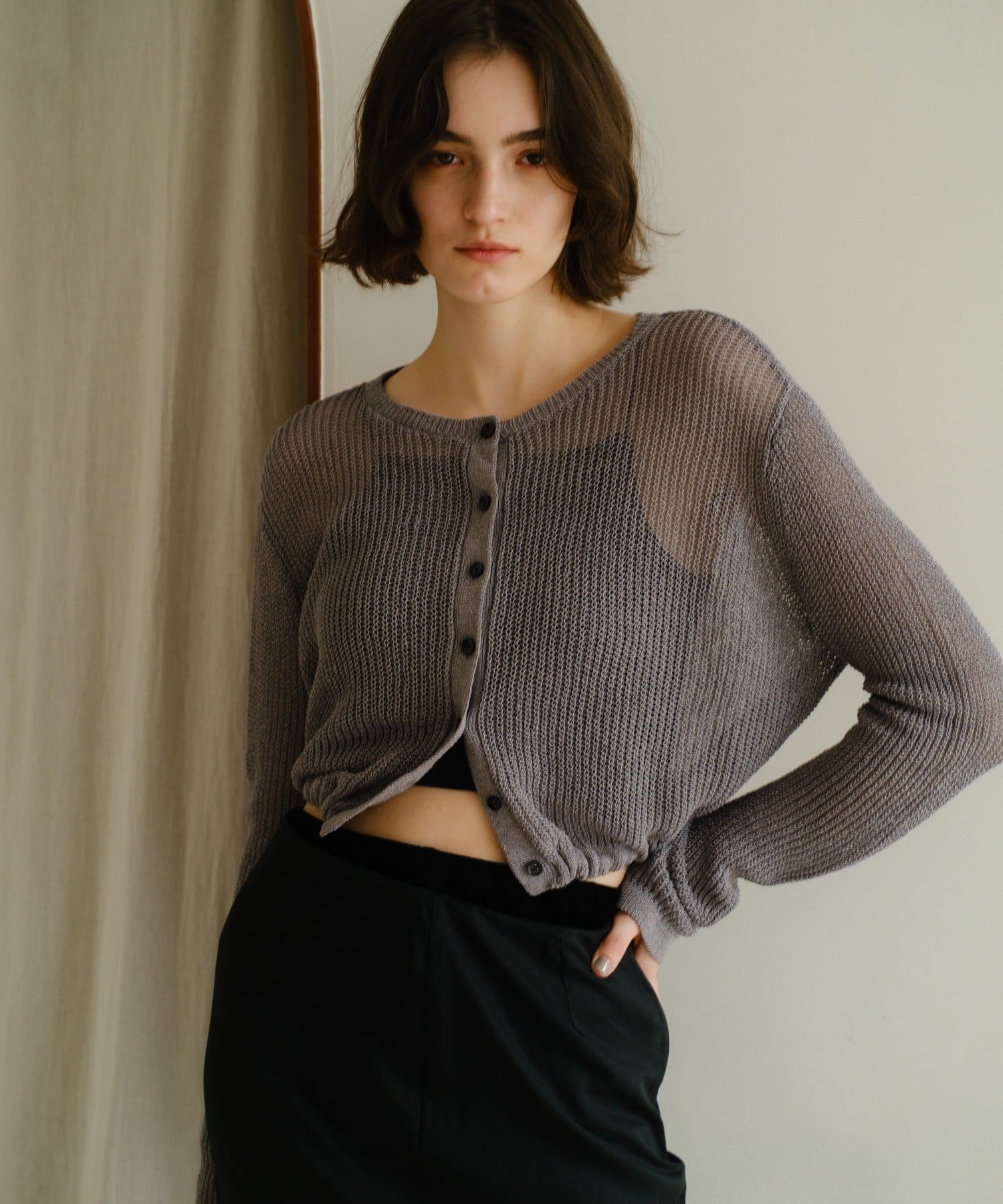 SHENERY(シーナリー) バックデザインペーパーメッシュカーディガン