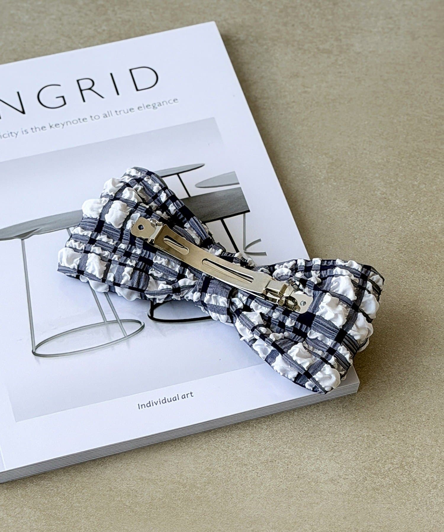 3COINS(スリーコインズ) チェックポコポコリボンバレッタ