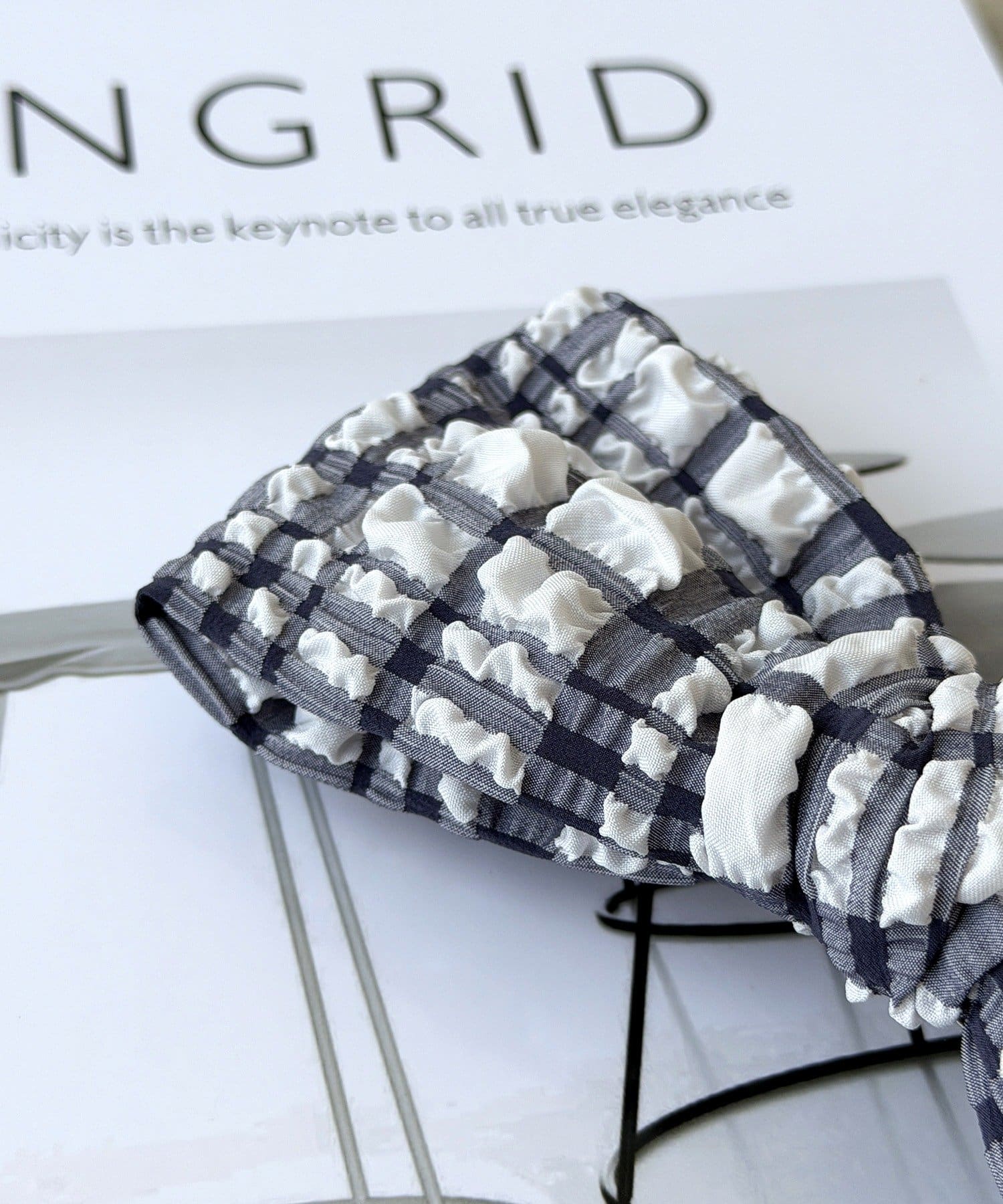 3COINS(スリーコインズ) チェックポコポコリボンバレッタ