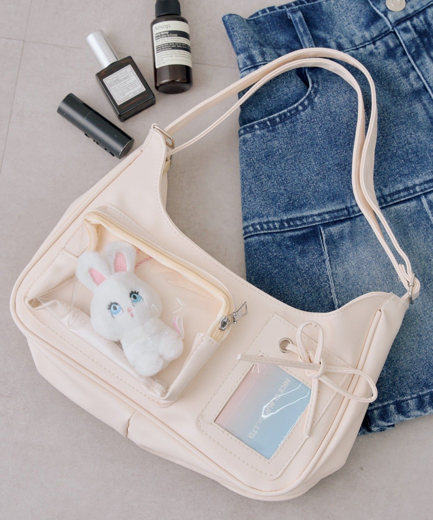 NICE CLAUP / OLIVE des OLIVE OUTLET(ナイスクラップ  / オリーブ デ オリーブ アウトレット) 【RMAF】【魅せるポケットで推しをアピール】クリアポケットリボンバッグ