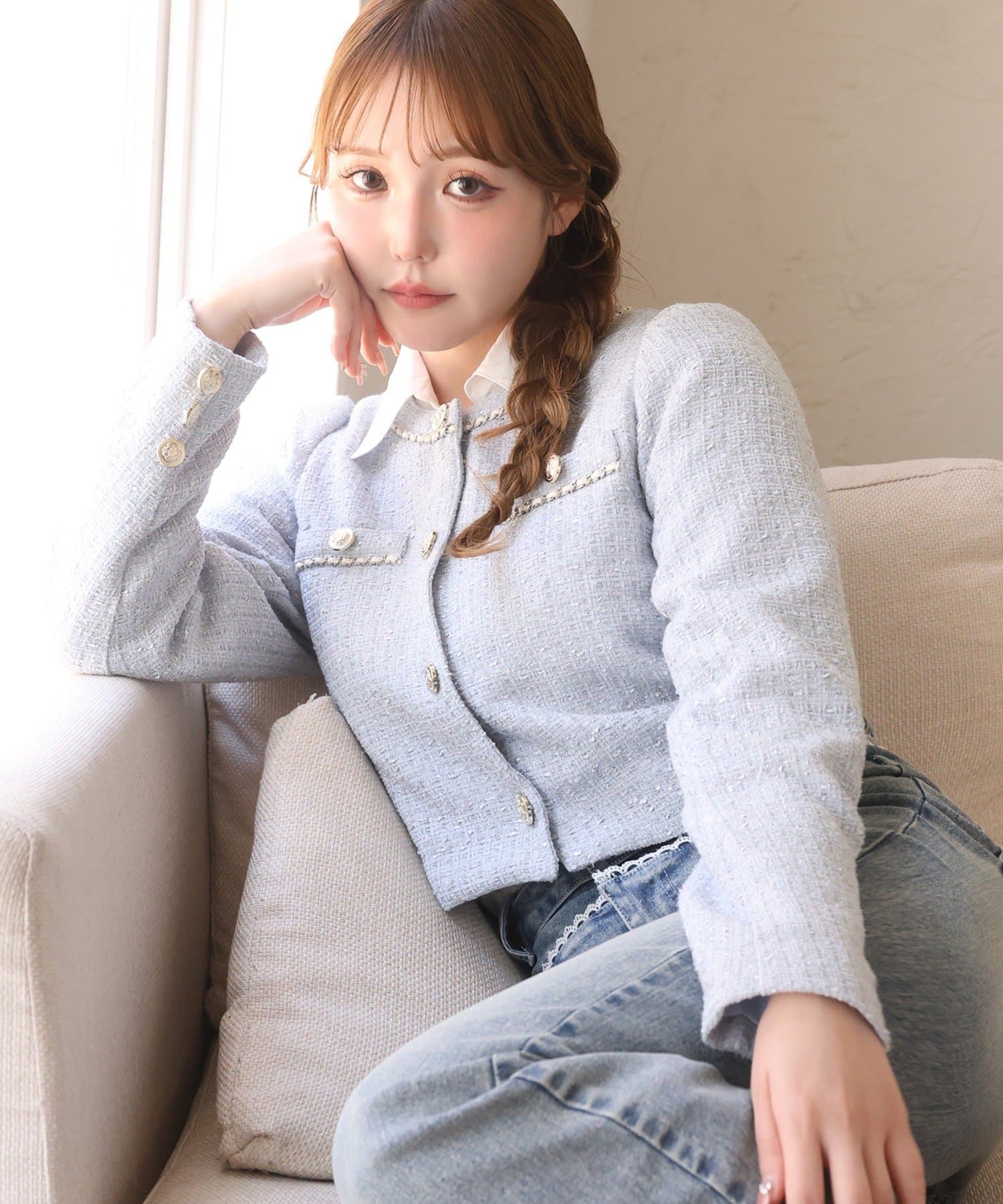 one after another NICE CLAUP(ワンアフターアナザー ナイスクラップ) ノーカラーツイードジャケット