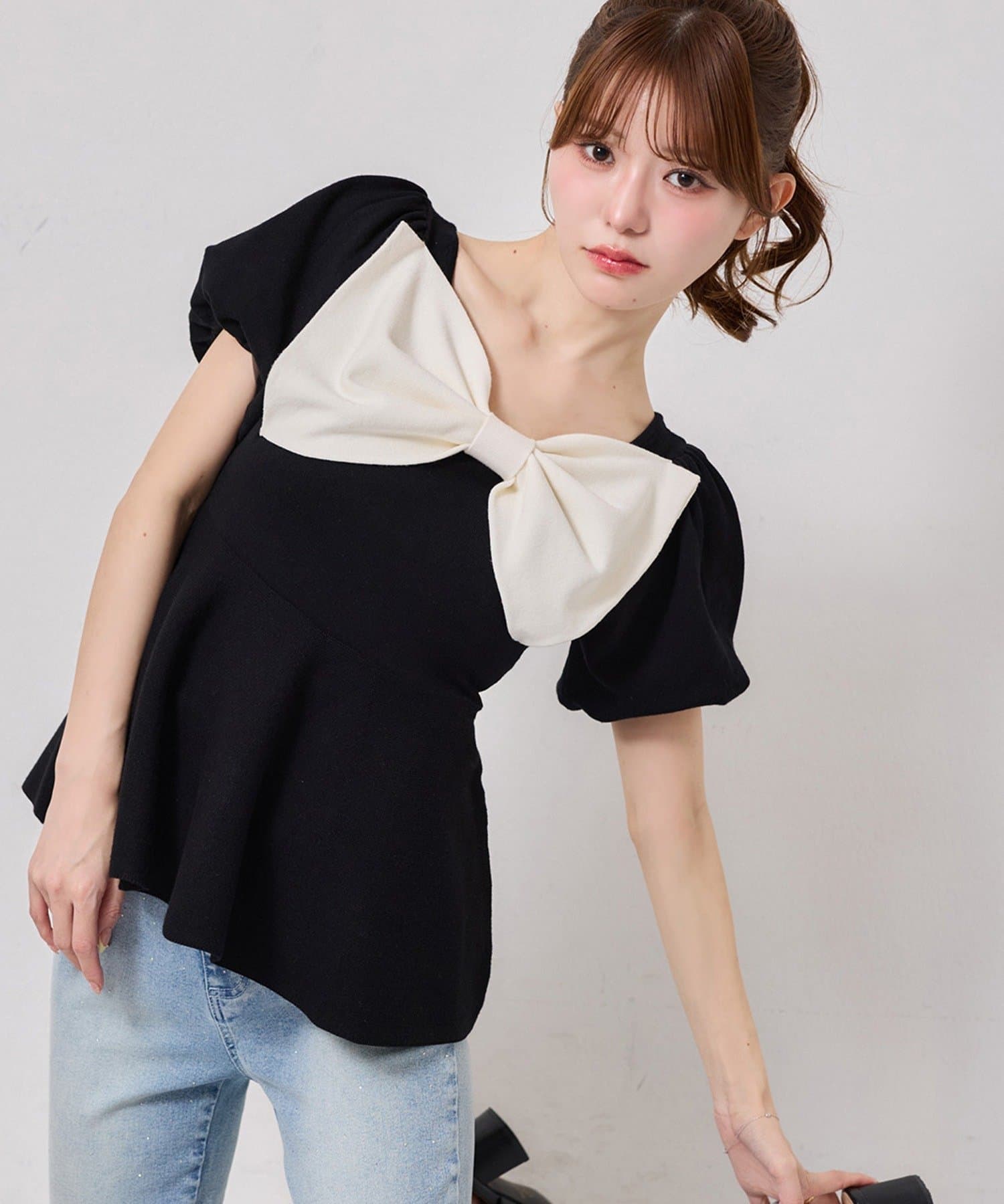 one after another NICE CLAUP(ワンアフターアナザー ナイスクラップ) リボンニットチュニック