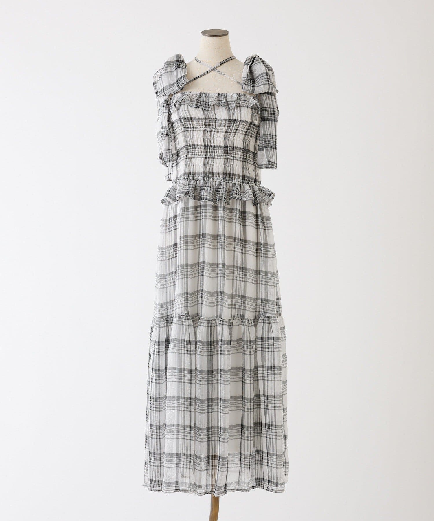 one after another NICE CLAUP(ワンアフターアナザー ナイスクラップ) 【SMサイズ展開あり】肩リボンシャーリングワンピース