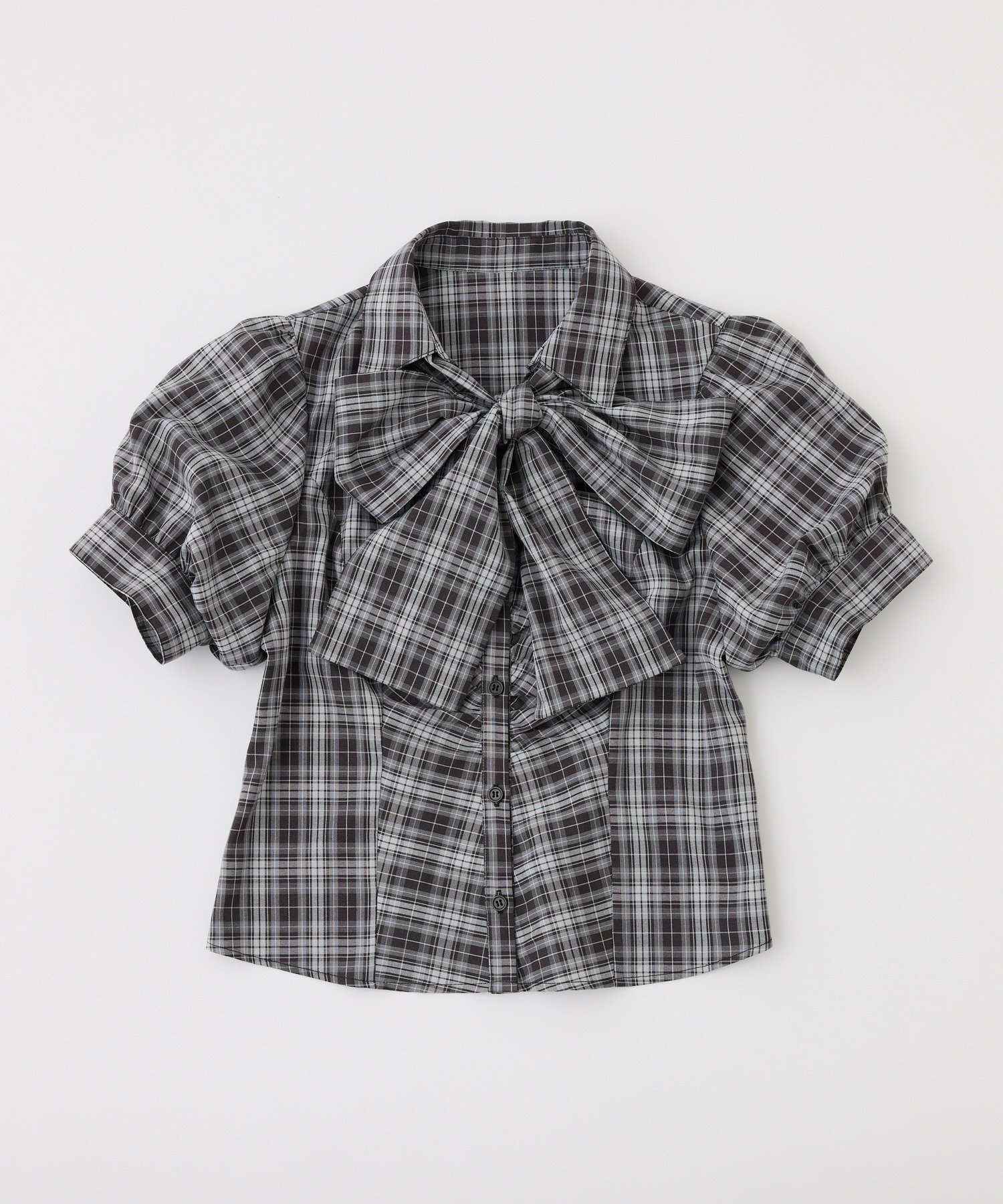 one after another NICE CLAUP(ワンアフターアナザー ナイスクラップ) 半袖フロントギャザーボウタイブラウス