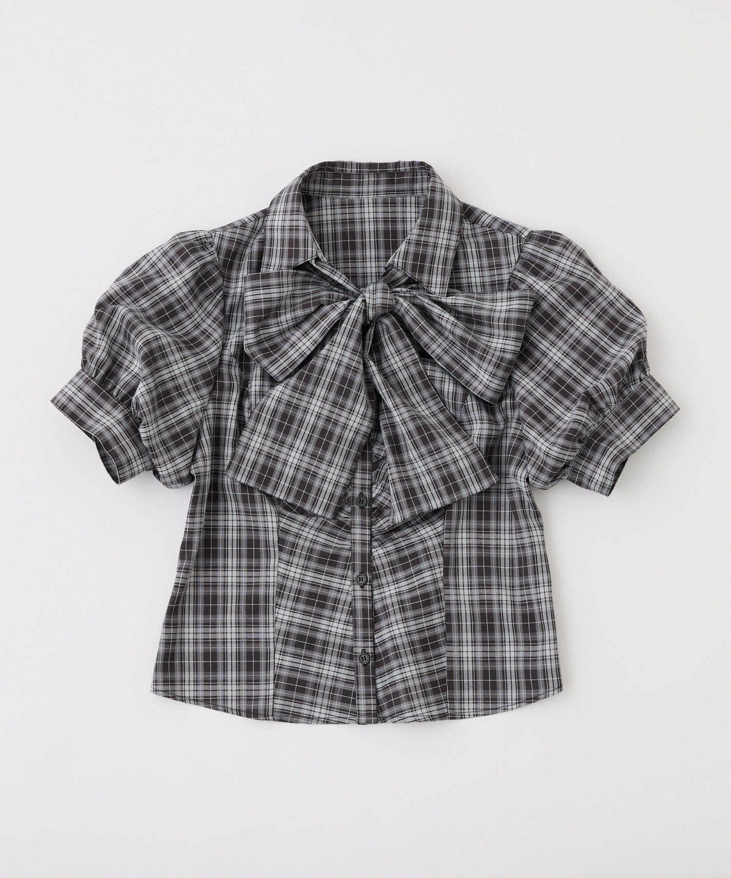 one after another NICE CLAUP(ワンアフターアナザー ナイスクラップ) 半袖フロントギャザーボウタイブラウス