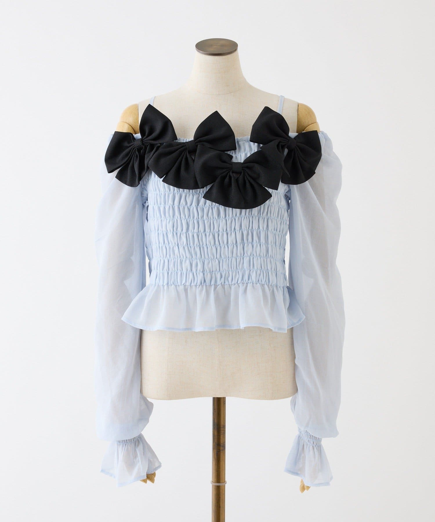 one after another NICE CLAUP(ワンアフターアナザー ナイスクラップ) シャーリングリボンブラウス