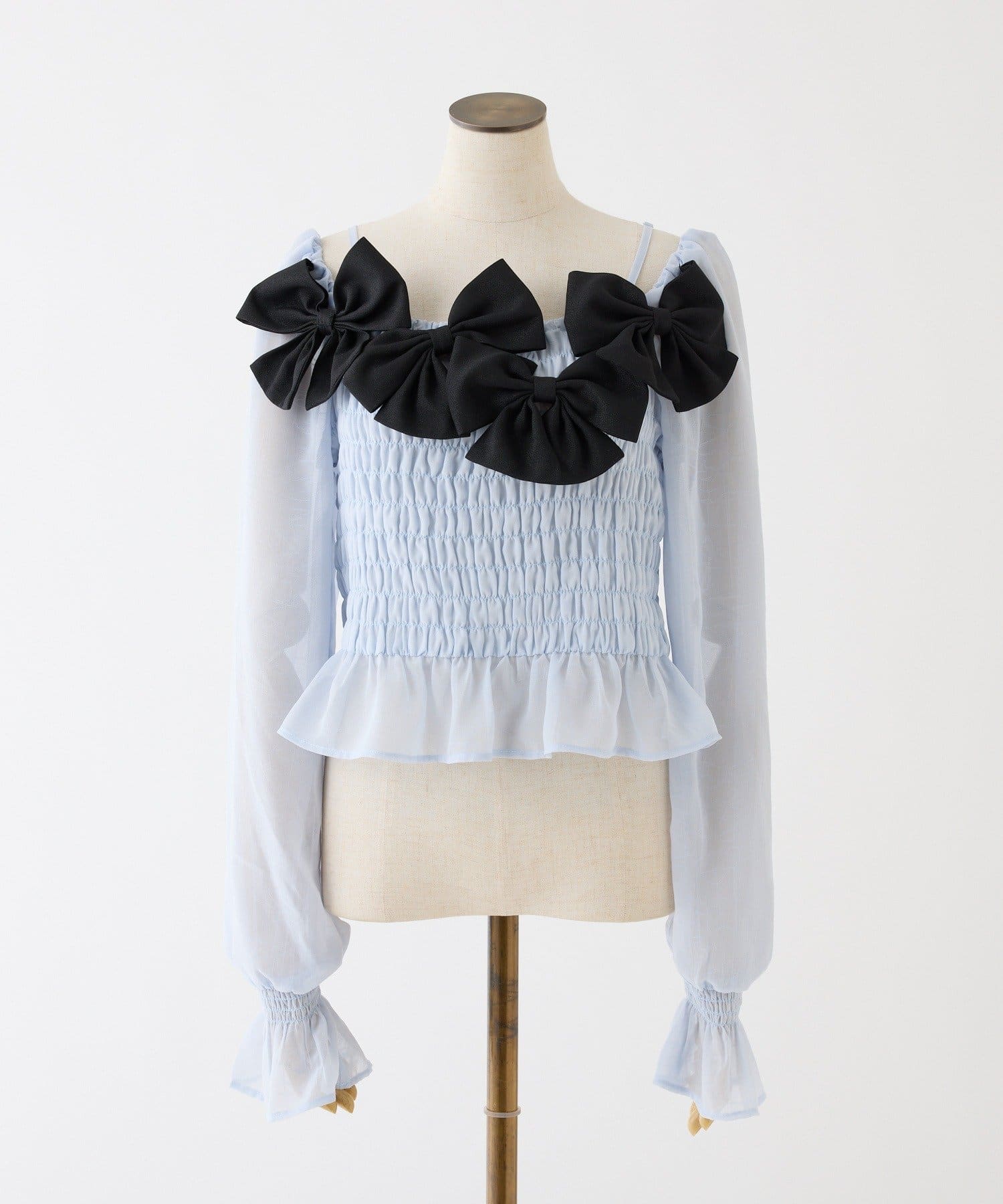 one after another NICE CLAUP(ワンアフターアナザー ナイスクラップ) シャーリングリボンブラウス