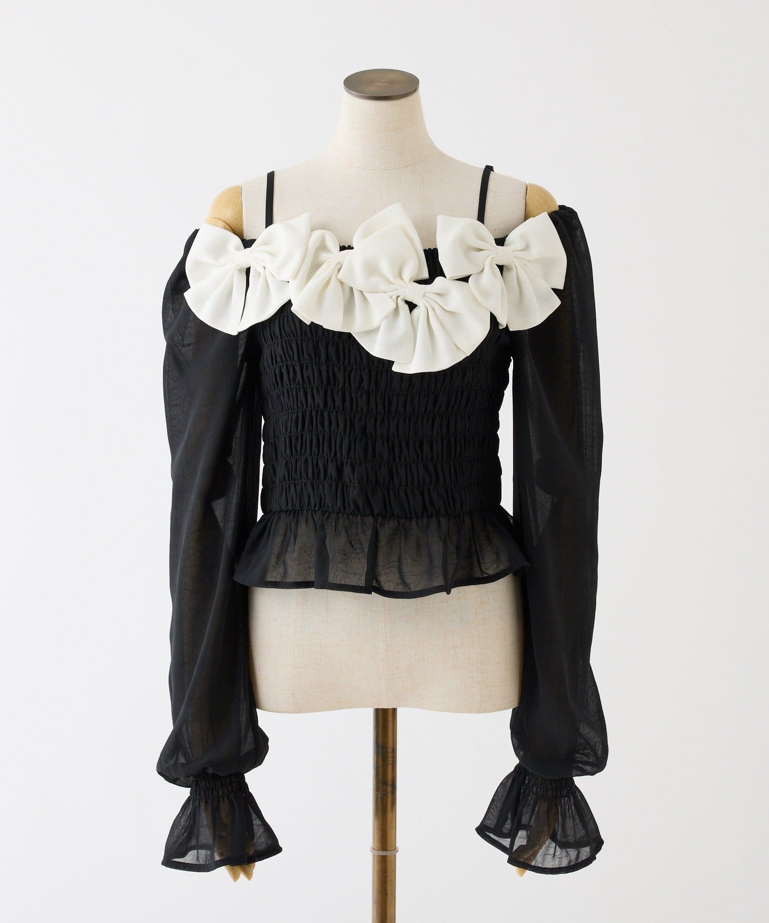 one after another NICE CLAUP(ワンアフターアナザー ナイスクラップ) シャーリングリボンブラウス