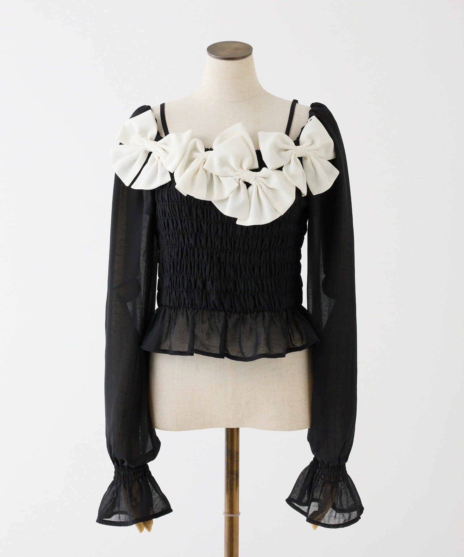 one after another NICE CLAUP(ワンアフターアナザー ナイスクラップ) シャーリングリボンブラウス