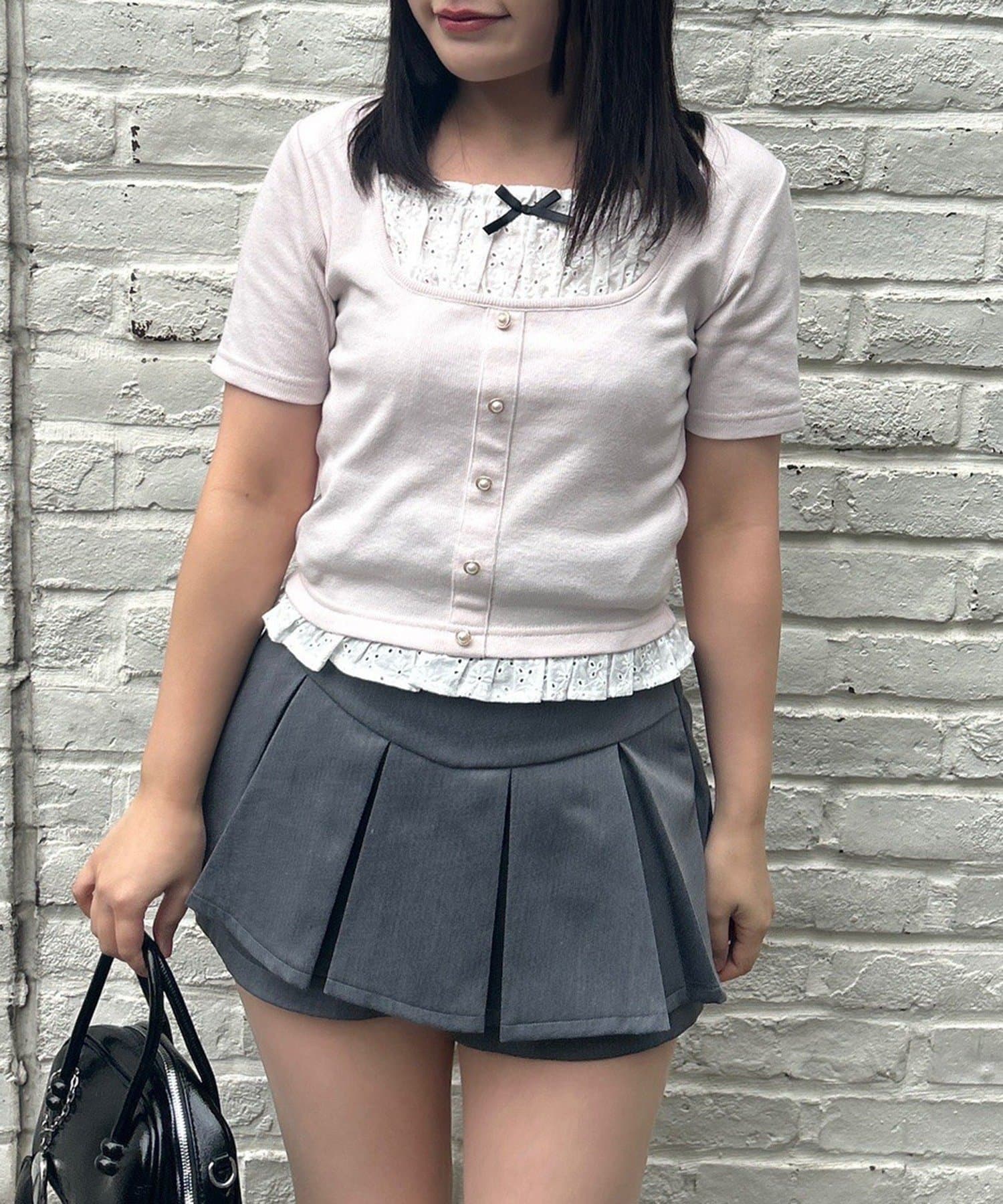 NICE CLAUP / OLIVE des OLIVE OUTLET(ナイスクラップ  / オリーブ デ オリーブ アウトレット) 【continuer de】レースドッキングテレコT