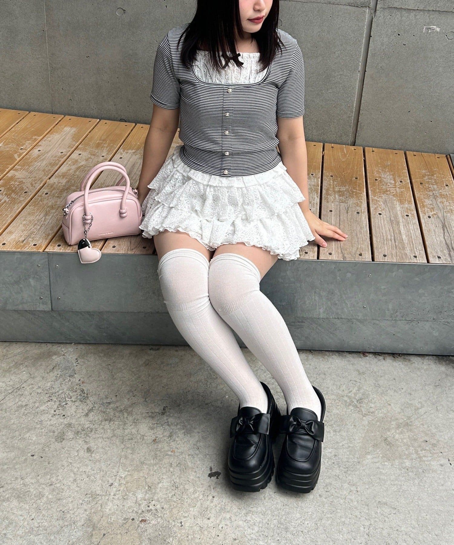 NICE CLAUP / OLIVE des OLIVE OUTLET(ナイスクラップ  / オリーブ デ オリーブ アウトレット) 【continuer de】レースドッキングテレコT