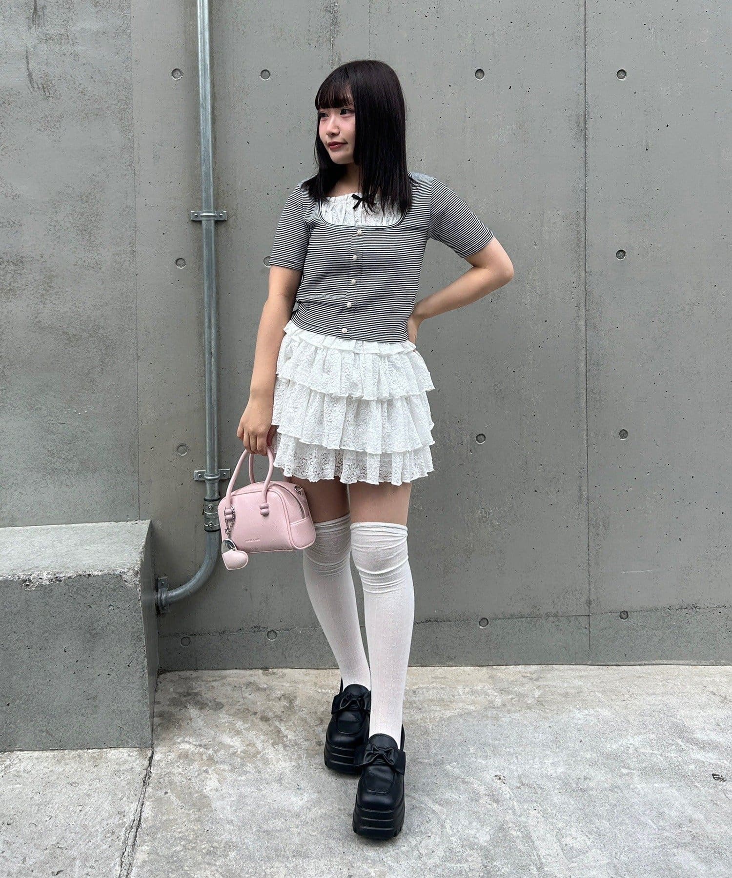 NICE CLAUP / OLIVE des OLIVE OUTLET(ナイスクラップ  / オリーブ デ オリーブ アウトレット) 【continuer de】レースドッキングテレコT