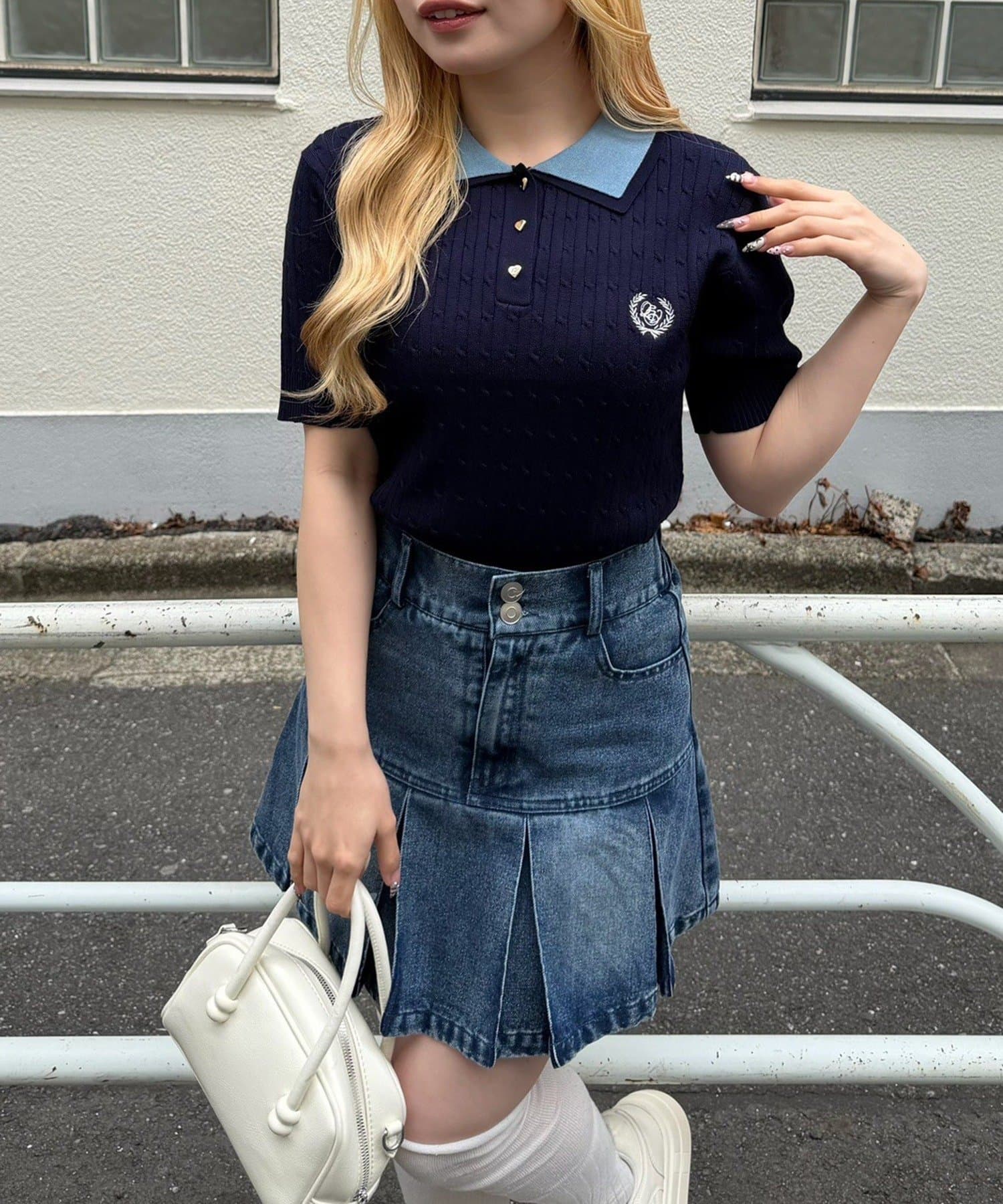 NICE CLAUP / OLIVE des OLIVE OUTLET(ナイスクラップ  / オリーブ デ オリーブ アウトレット) 【ANOTHER BRANCH】2枚衿ケーブルポロ