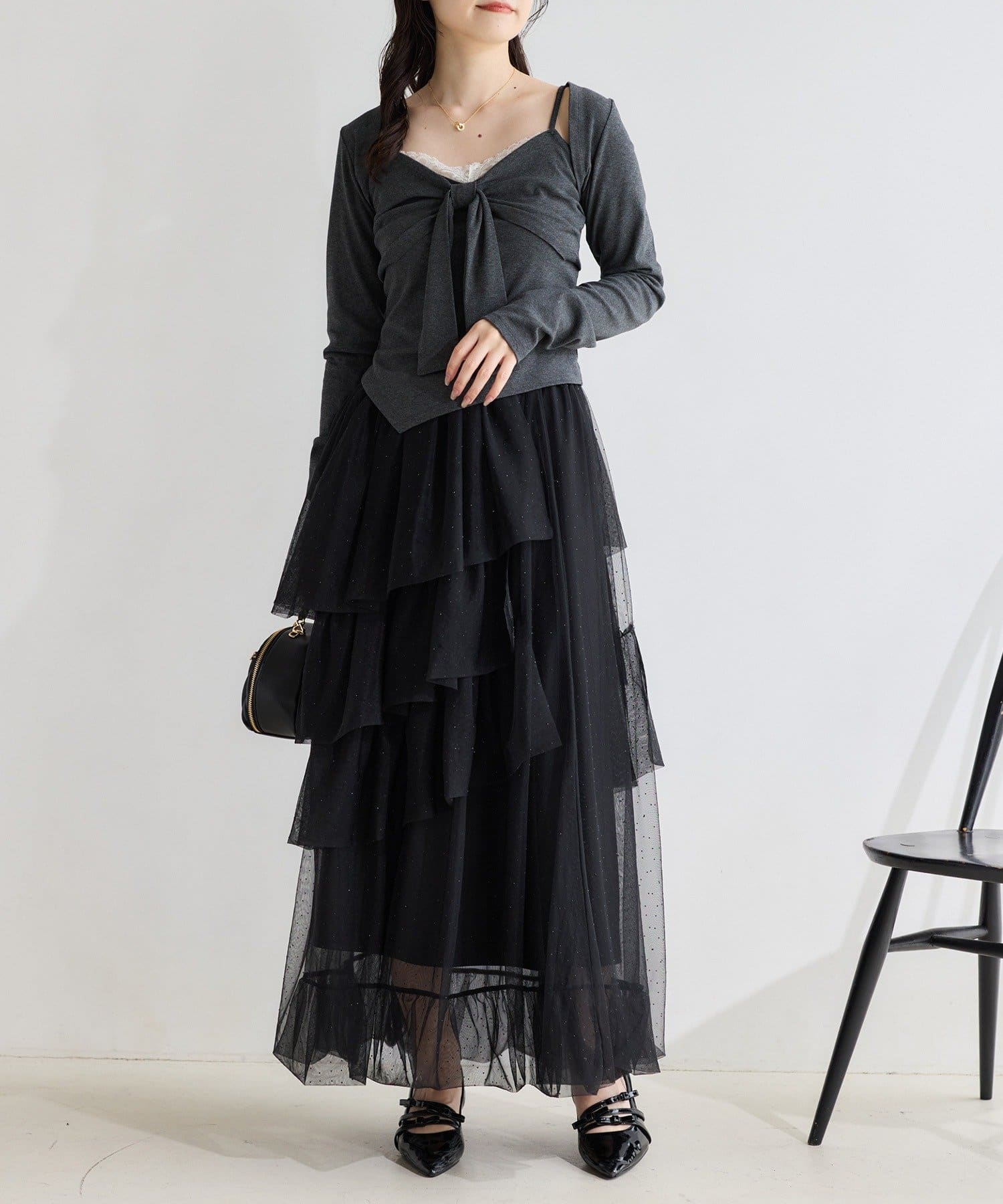 one after another NICE CLAUP(ワンアフターアナザー ナイスクラップ) 【hinano企画】ボレロセットリボントップス