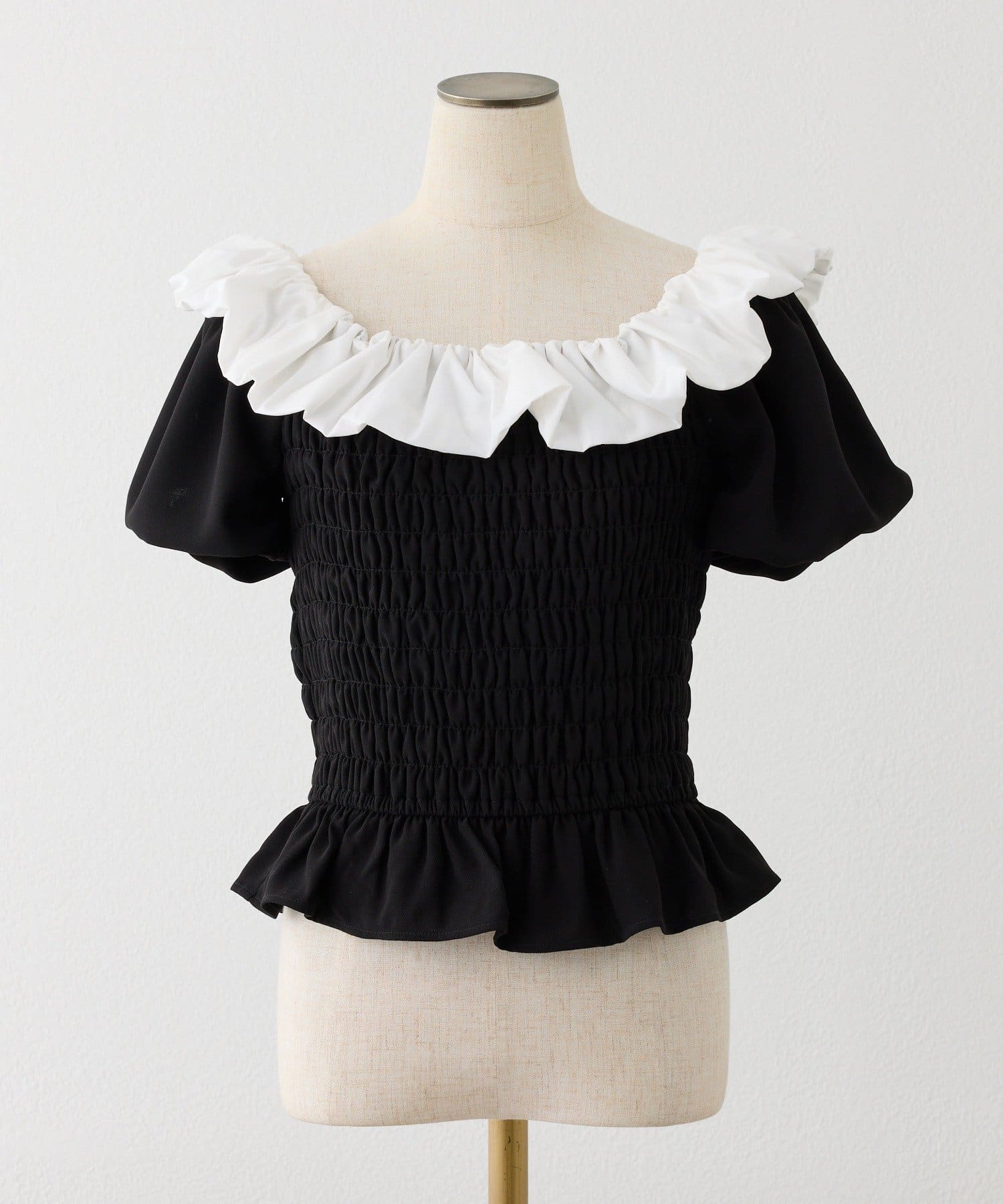 one after another NICE CLAUP(ワンアフターアナザー ナイスクラップ) 2WAYシャーリングブラウス