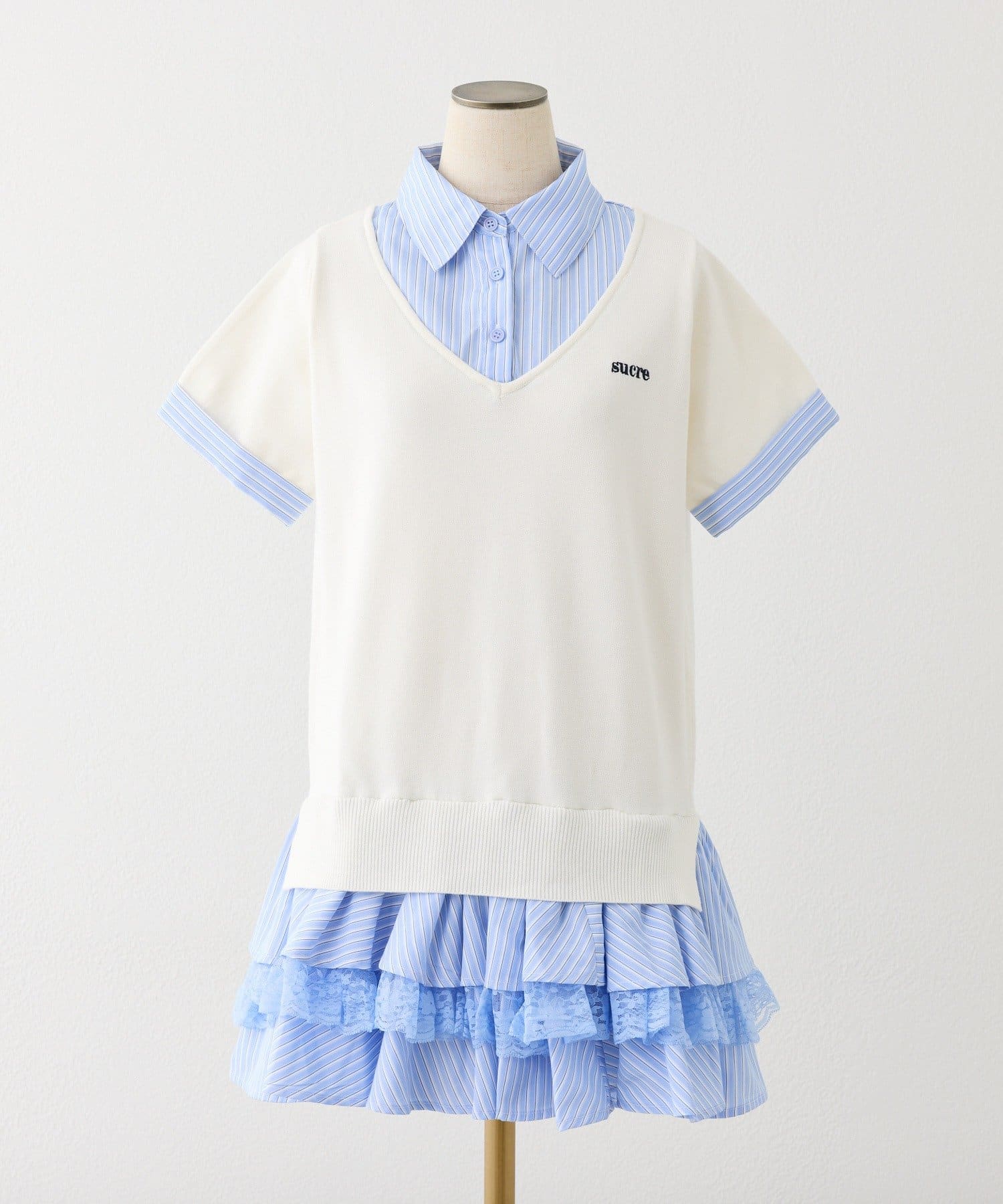 one after another NICE CLAUP(ワンアフターアナザー ナイスクラップ) ニットドッキング半袖チュニックシャツワンピース