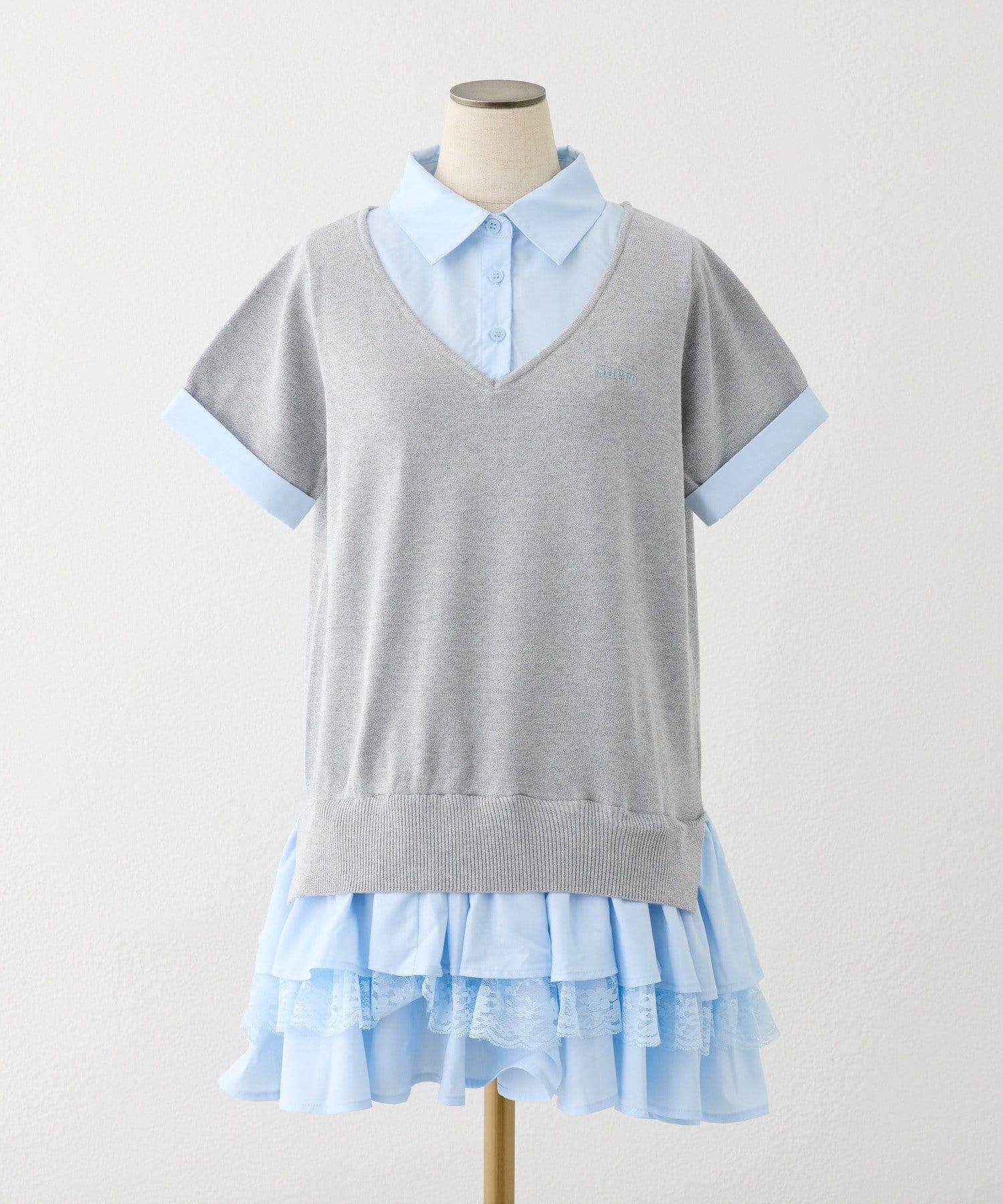 one after another NICE CLAUP(ワンアフターアナザー ナイスクラップ) ニットドッキング半袖チュニックシャツワンピース