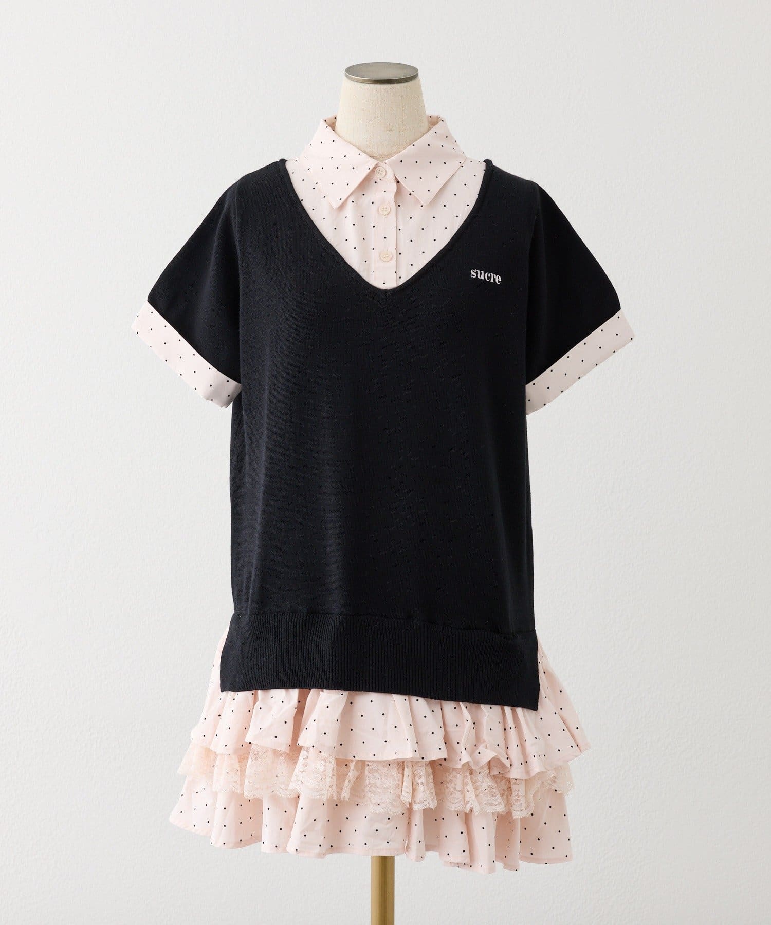 one after another NICE CLAUP(ワンアフターアナザー ナイスクラップ) ニットドッキング半袖シャツチュニック