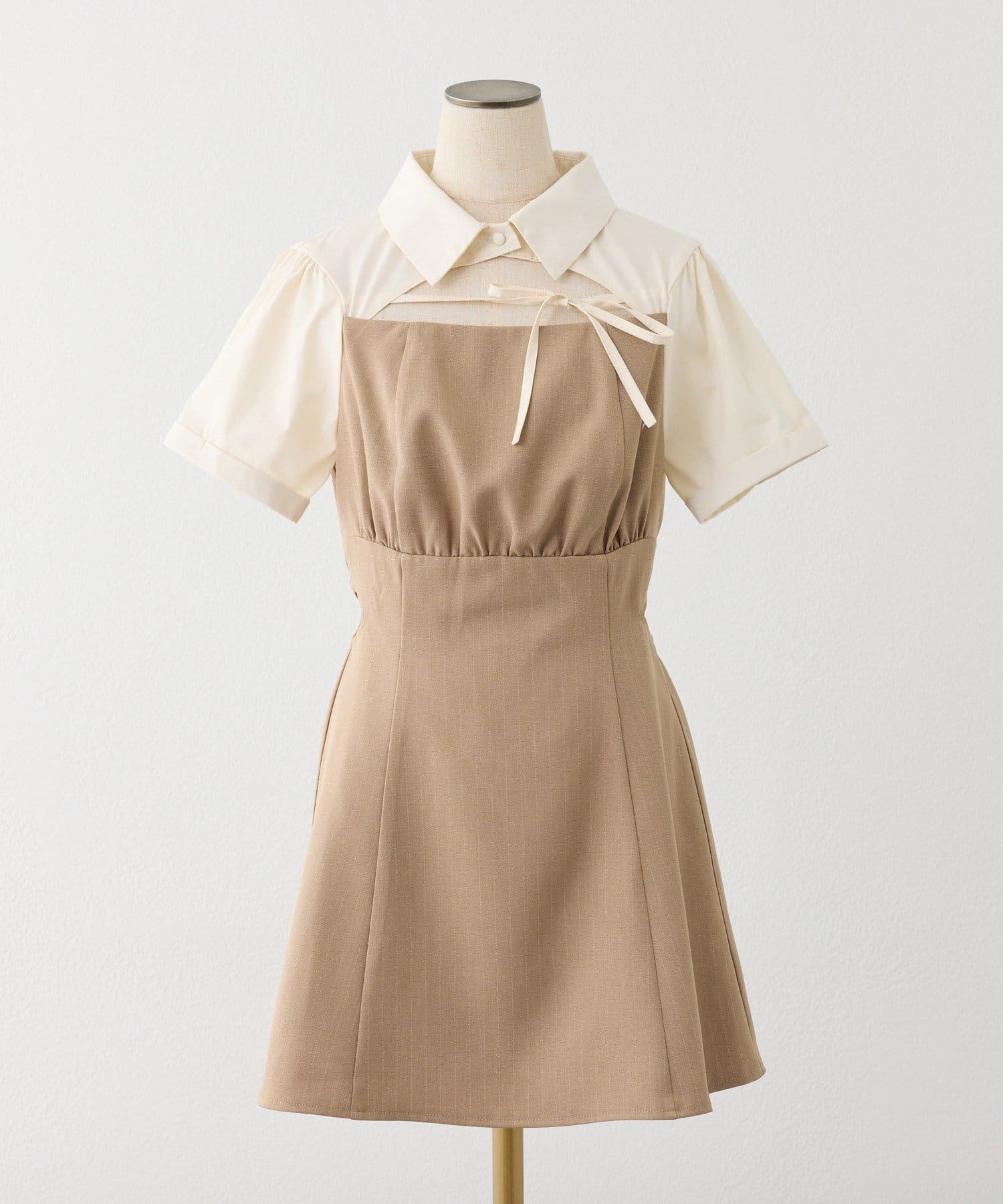 one after another NICE CLAUP(ワンアフターアナザー ナイスクラップ) サイドカット異素材ミニワンピース