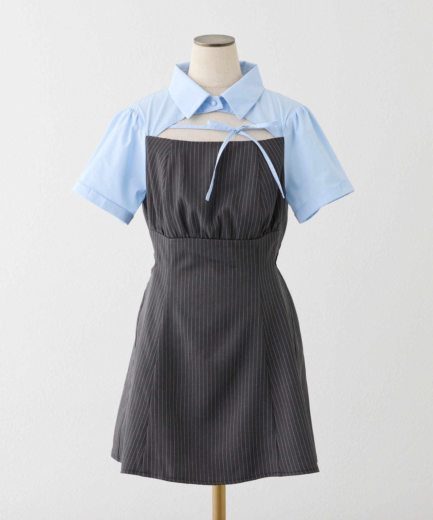 one after another NICE CLAUP(ワンアフターアナザー ナイスクラップ) サイドカット異素材ミニワンピース