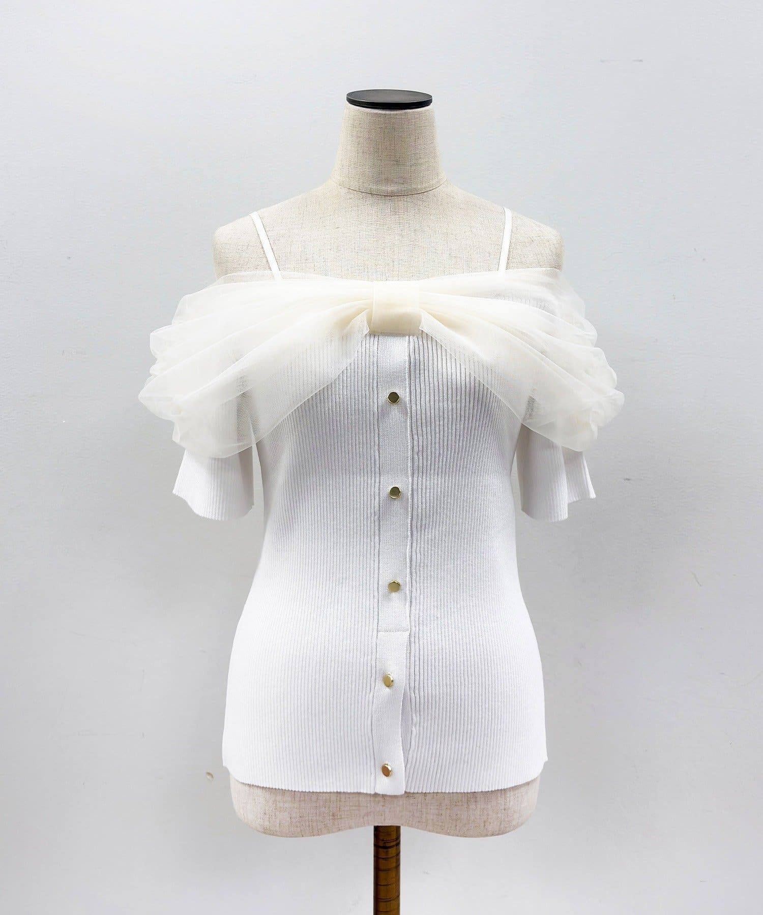 one after another NICE CLAUP(ワンアフターアナザー ナイスクラップ) リボンチュールオフショルニット