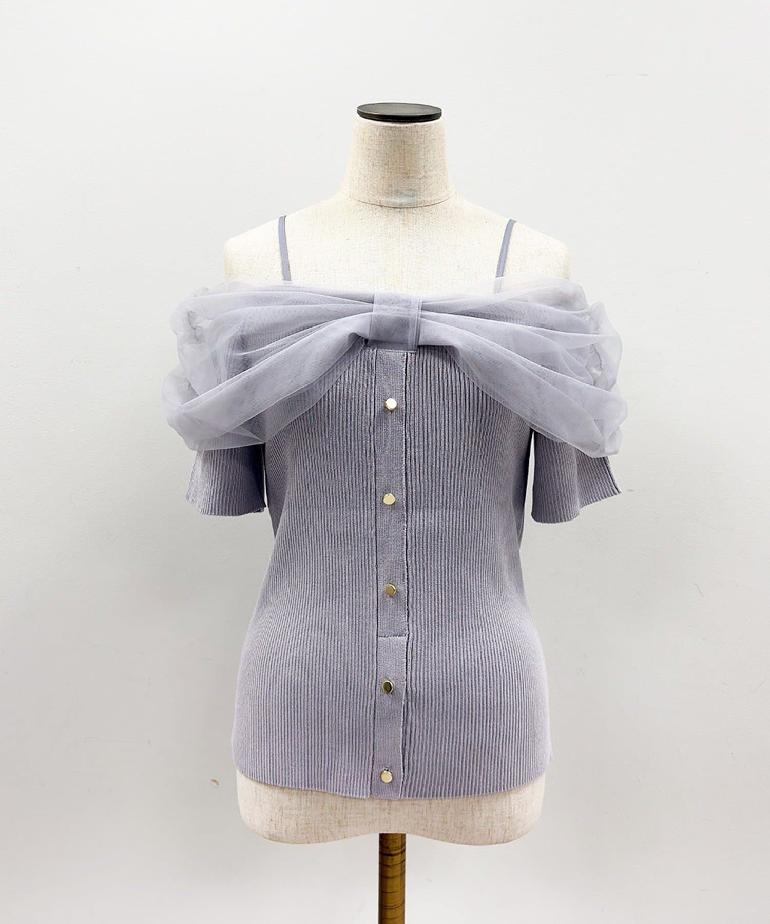 one after another NICE CLAUP(ワンアフターアナザー ナイスクラップ) リボンチュールオフショルニット