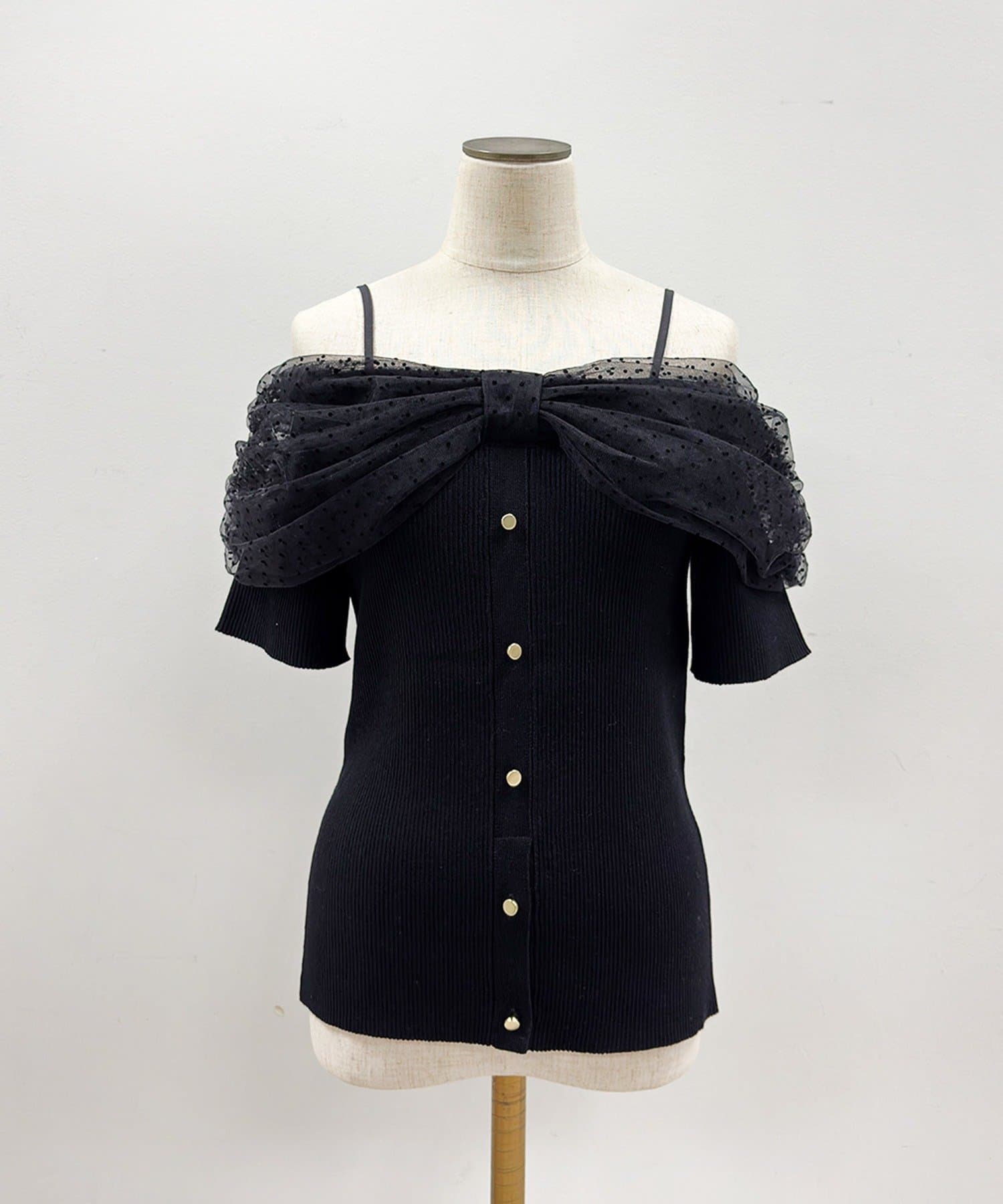 one after another NICE CLAUP(ワンアフターアナザー ナイスクラップ) リボンチュールオフショルニット