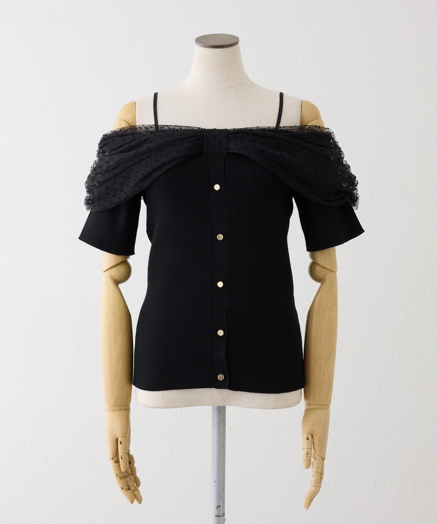 one after another NICE CLAUP(ワンアフターアナザー ナイスクラップ) リボンチュールオフショルニット