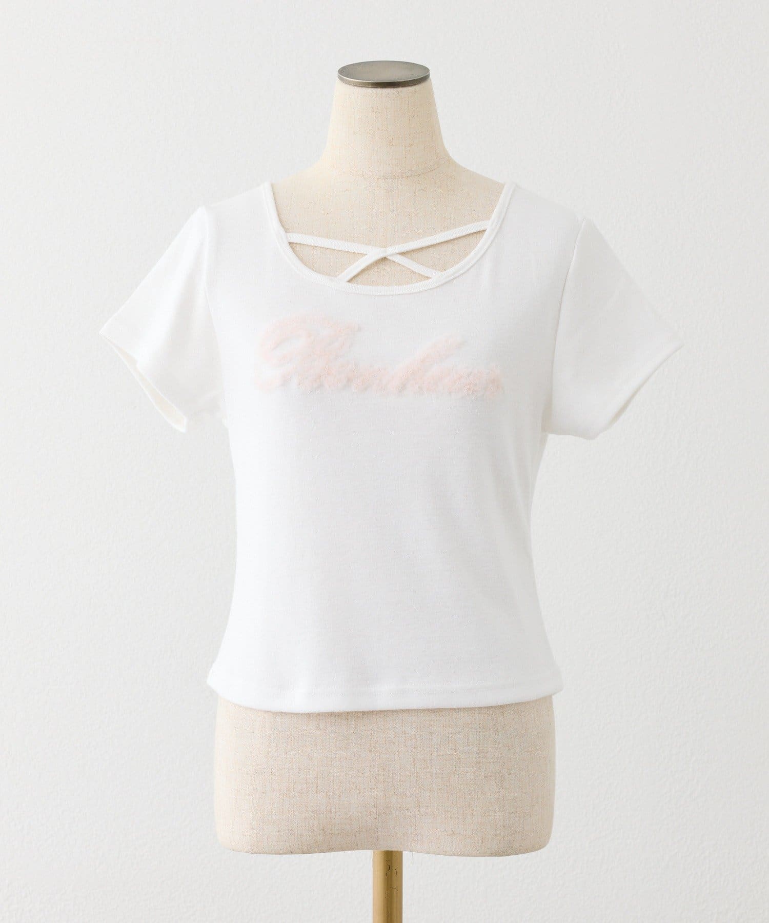 one after another NICE CLAUP(ワンアフターアナザー ナイスクラップ) ホルターネック付きチュールロゴＴシャツ