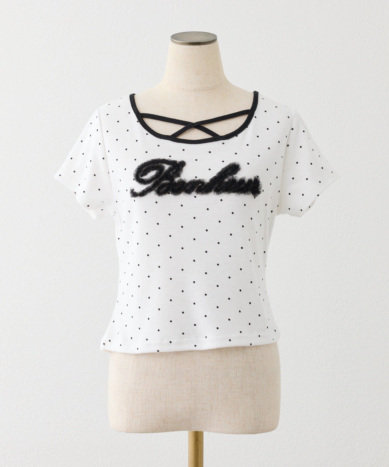 one after another NICE CLAUP(ワンアフターアナザー ナイスクラップ) ホルターネック付きチュールロゴＴシャツ