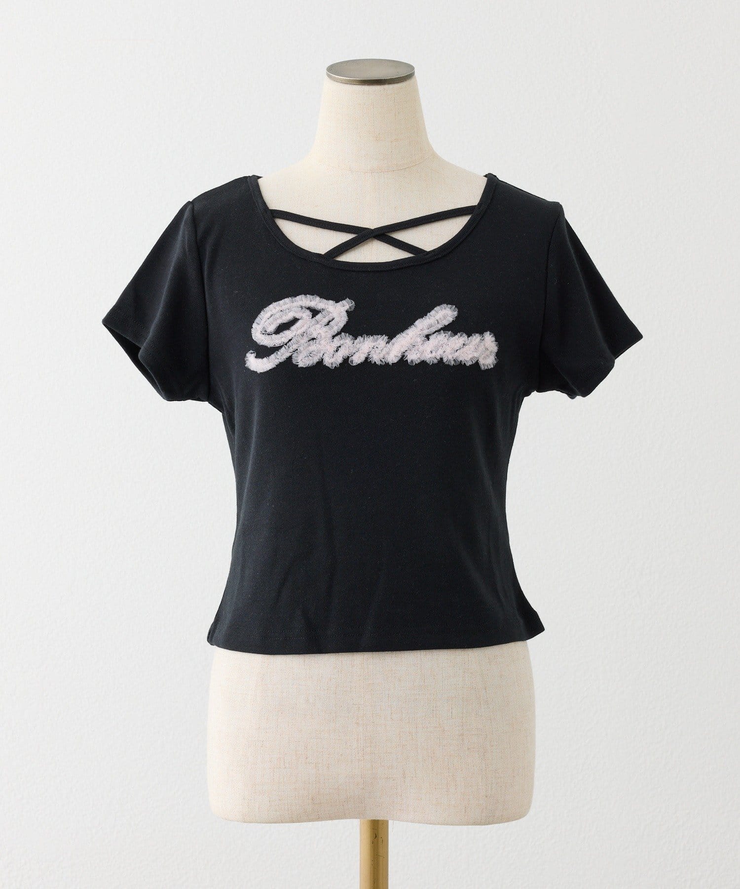 one after another NICE CLAUP(ワンアフターアナザー ナイスクラップ) ホルターネック付きチュールロゴＴシャツ