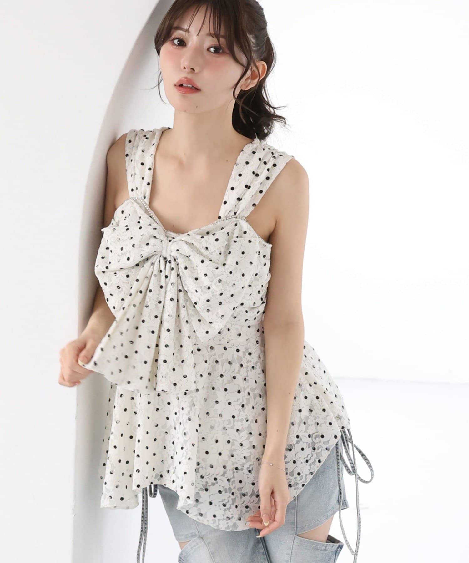 one after another NICE CLAUP(ワンアフターアナザー ナイスクラップ) フロントリボンチュニック