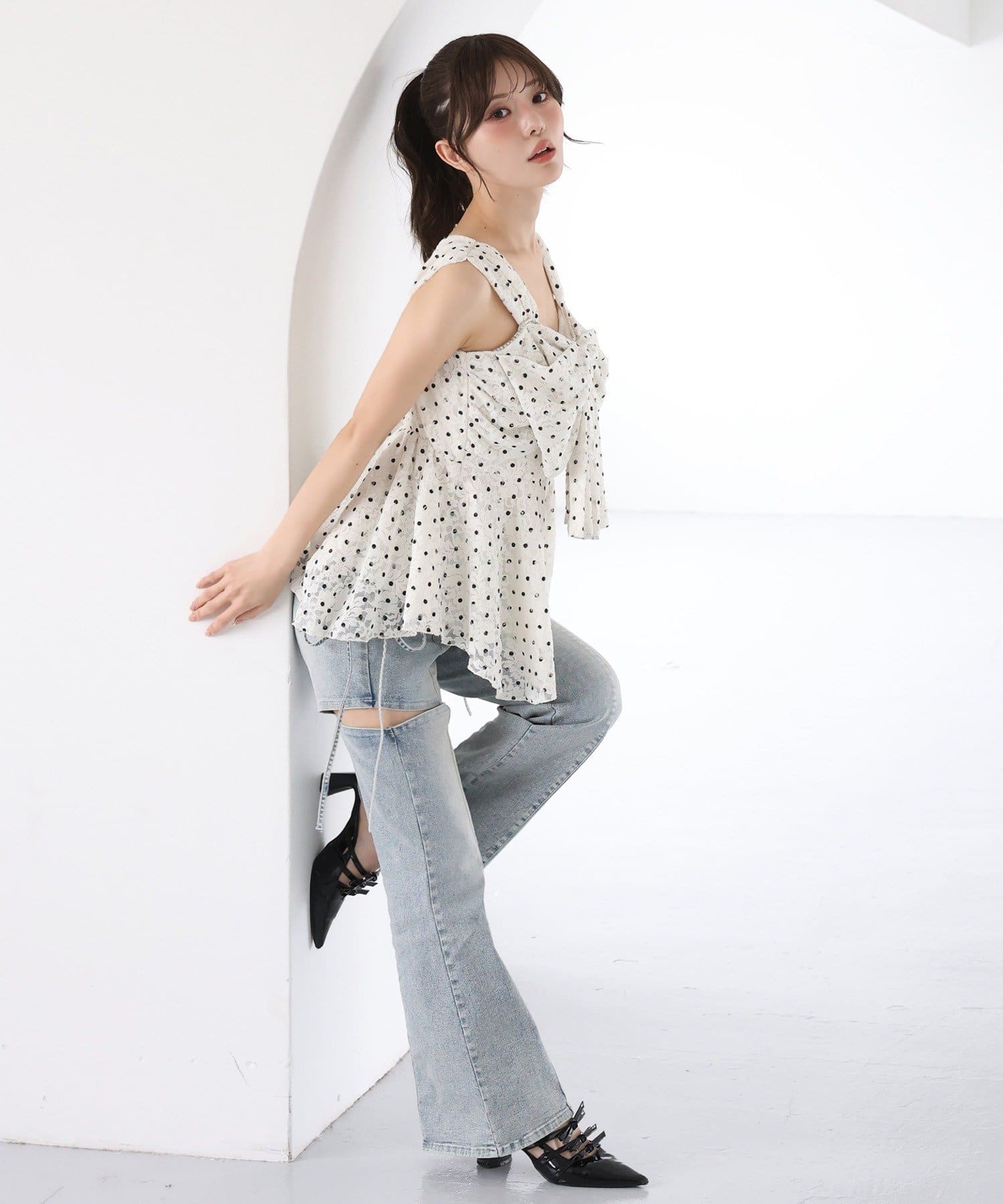 one after another NICE CLAUP(ワンアフターアナザー ナイスクラップ) フロントリボンチュニック