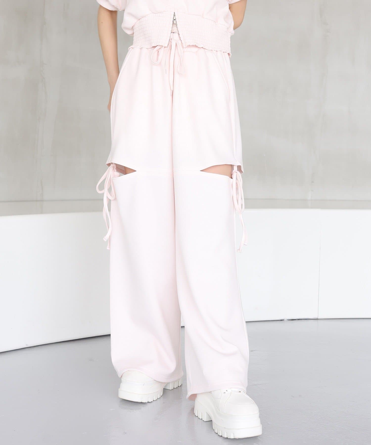 one after another NICE CLAUP(ワンアフターアナザー ナイスクラップ) 【セットアップ可能】【SMサイズ展開あり】サイドカットリボンスエットパンツ