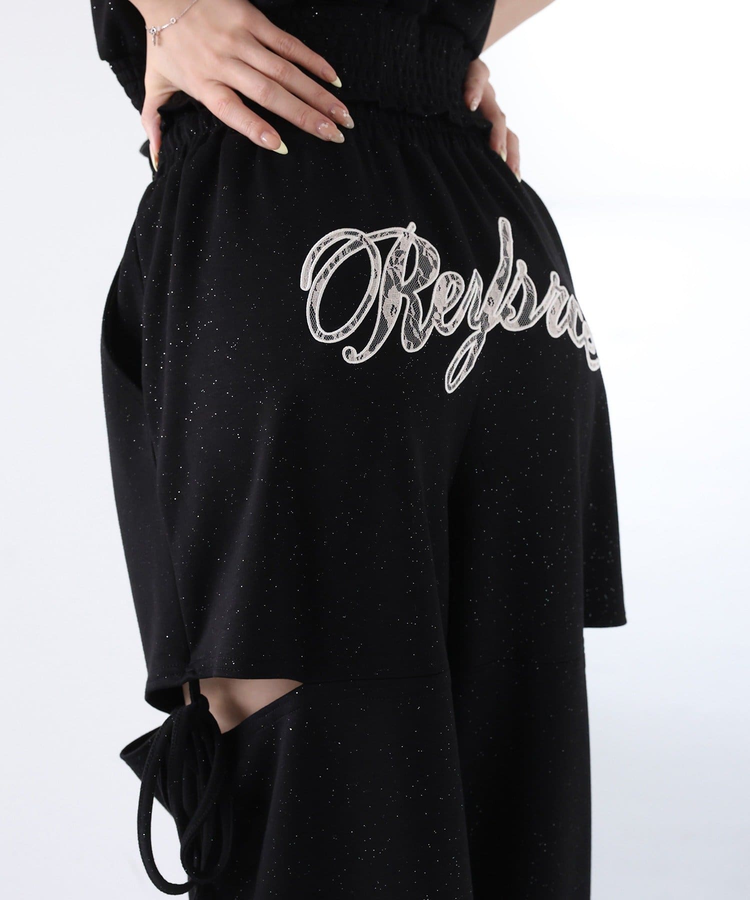 one after another NICE CLAUP(ワンアフターアナザー ナイスクラップ) 【セットアップ可能】【SMサイズ展開あり】サイドカットリボンスエットパンツ