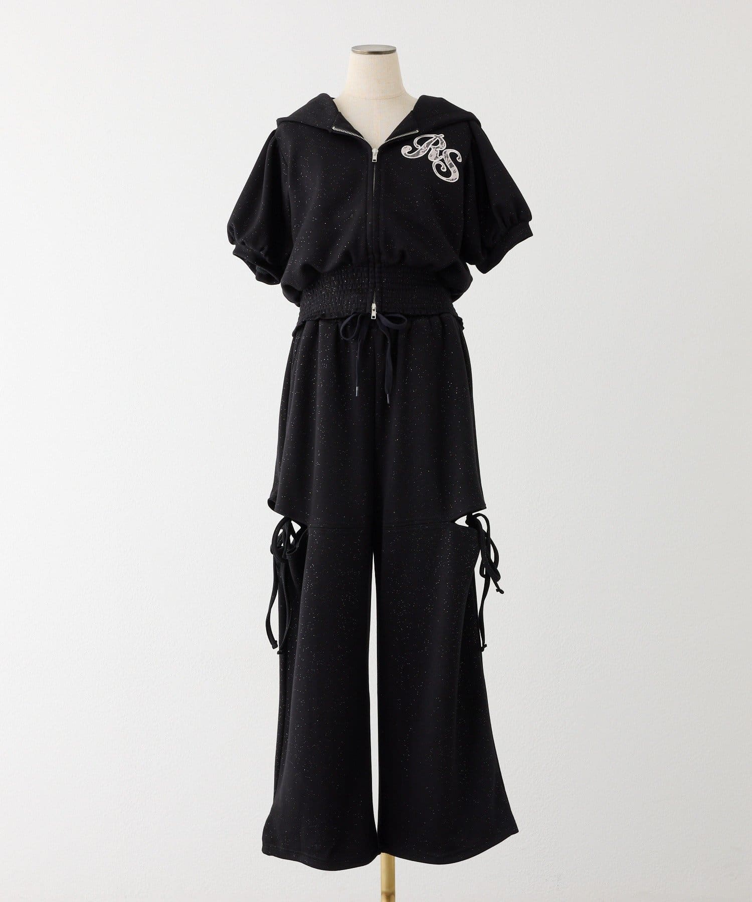 one after another NICE CLAUP(ワンアフターアナザー ナイスクラップ) 【セットアップ可能】バックロゴ刺繍サイドカットラメスウェットパンツ