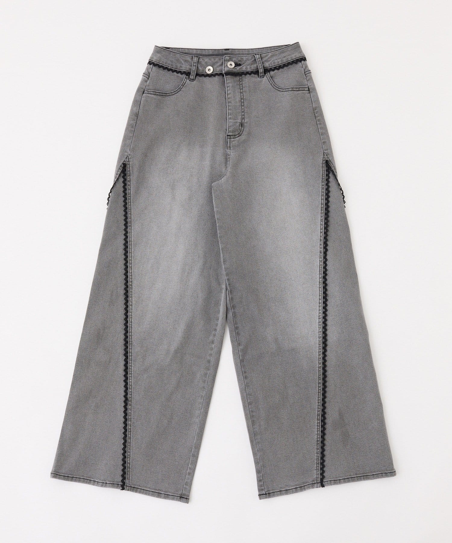 one after another NICE CLAUP(ワンアフターアナザー ナイスクラップ) 【SMサイズ展開あり】レース付きワイドデニムパンツ