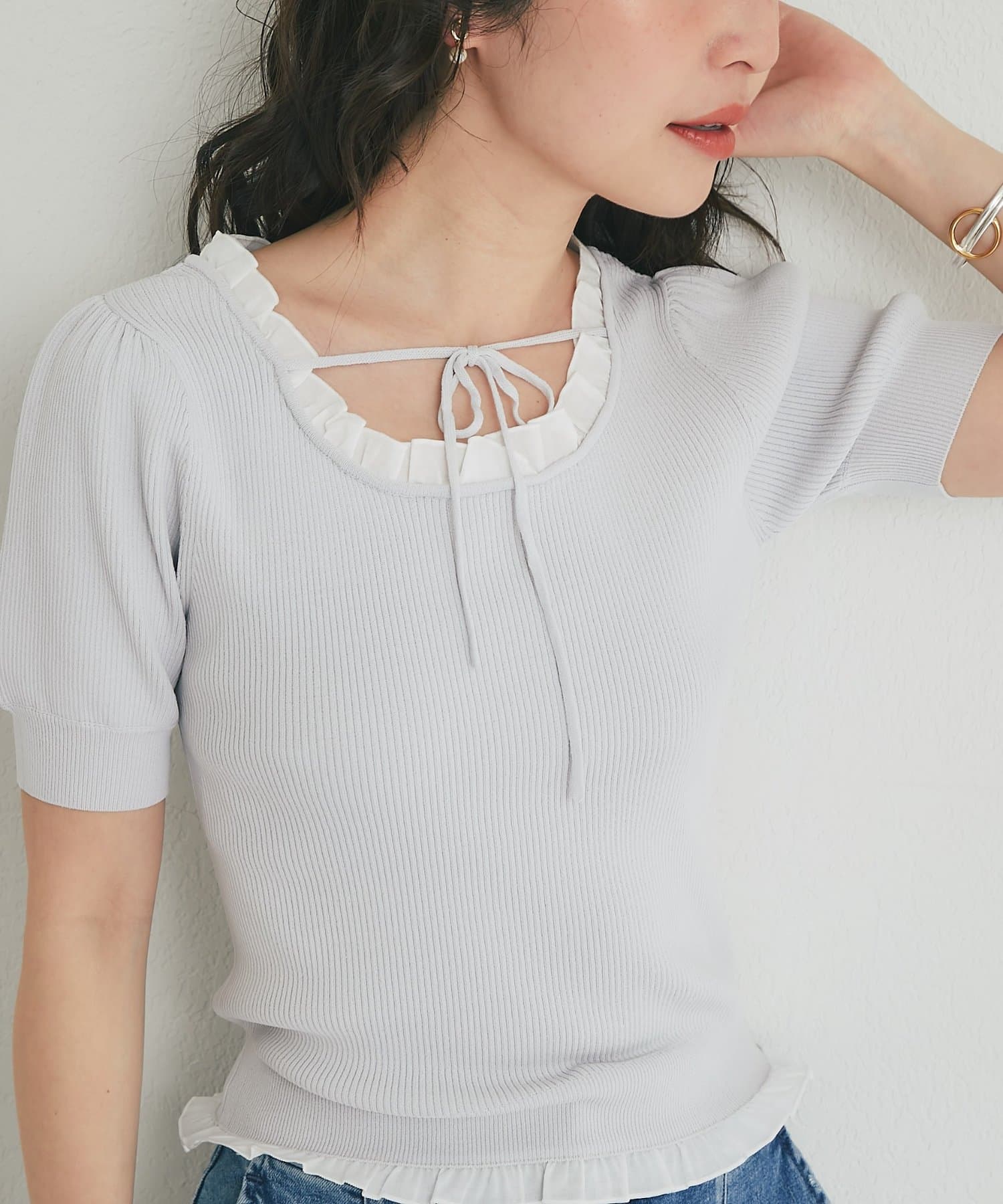 La boutique BonBon(ラブティックボンボン) クールタッチUVフリルレイヤード風ニット