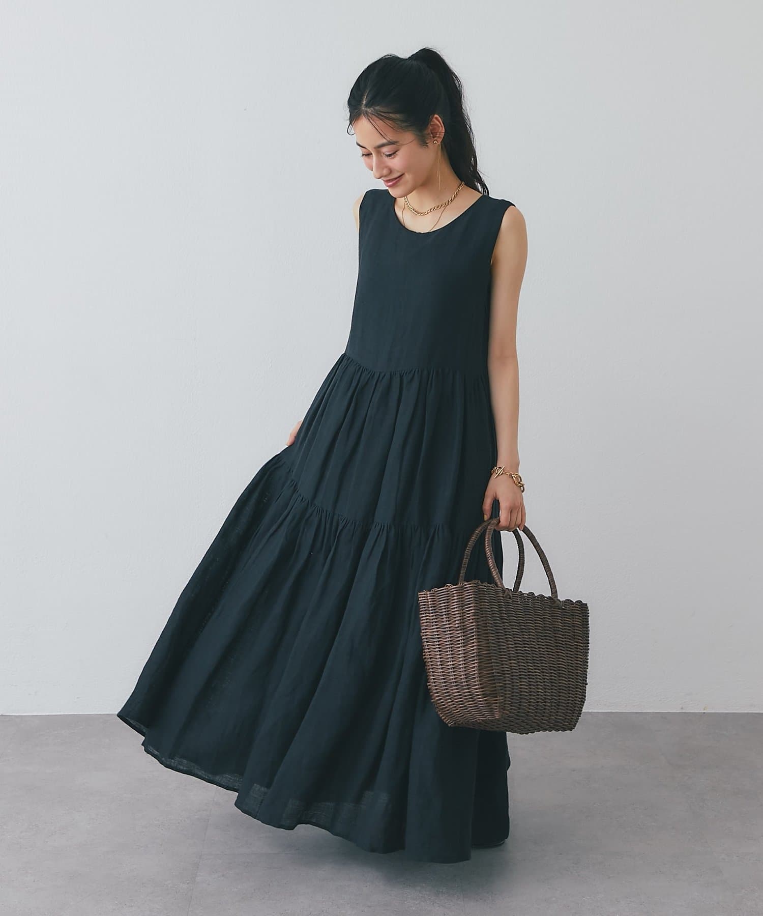 La boutique BonBon(ラブティックボンボン) リネンティアードワンピース
