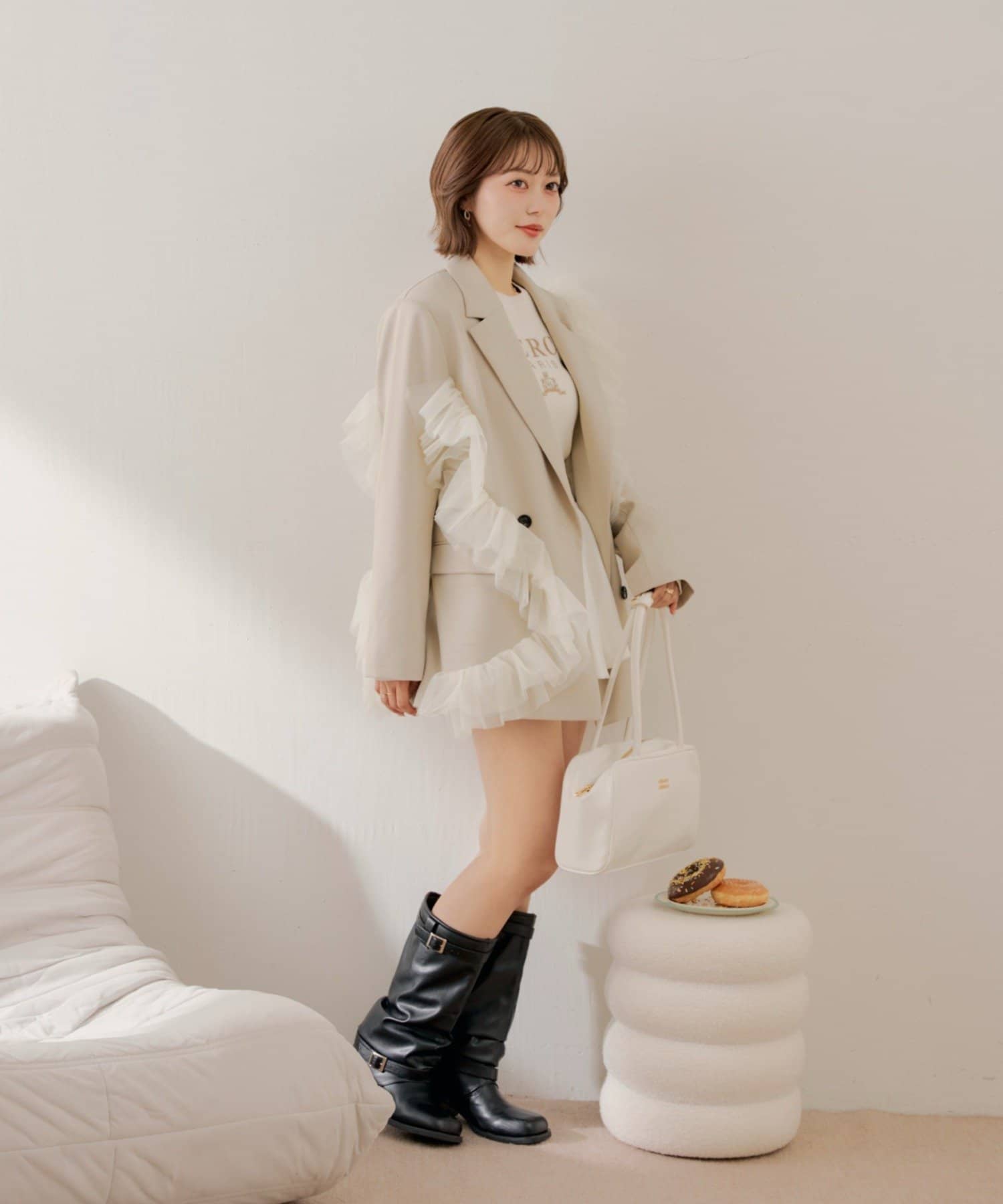 Chico(チコ) 【ほのかコラボ企画】チュールフリルテーラードジャケット