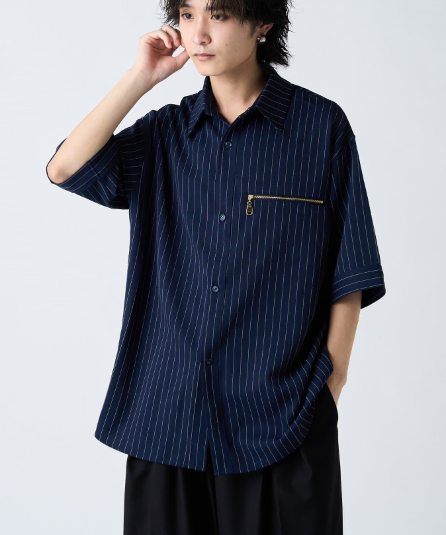 Lui's(ルイス) ストライプ半袖オーバーシャツ