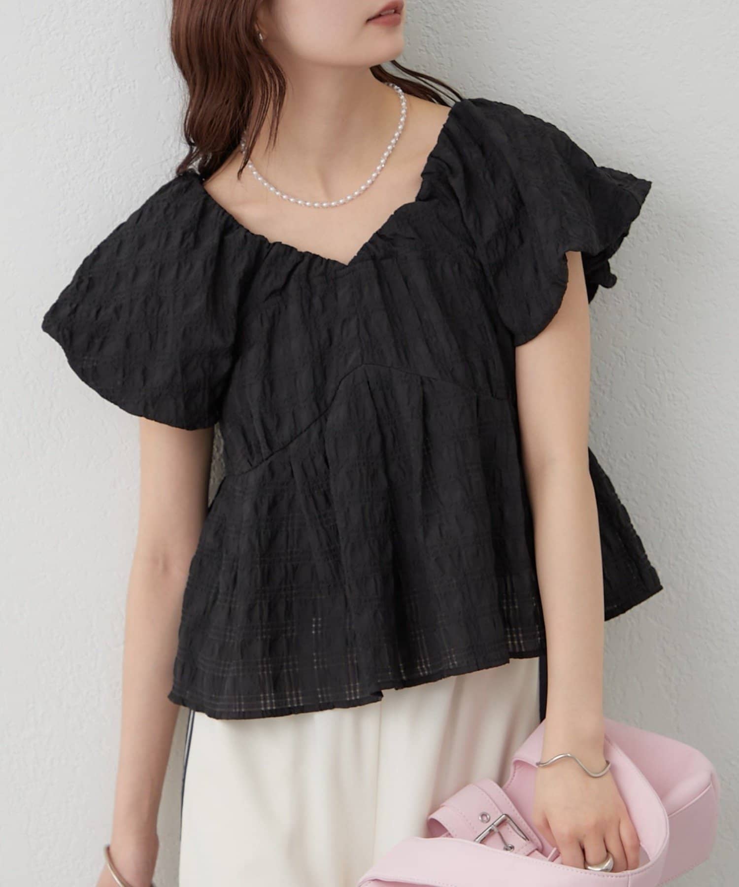 mystic(ミスティック) チェックパフブラウス