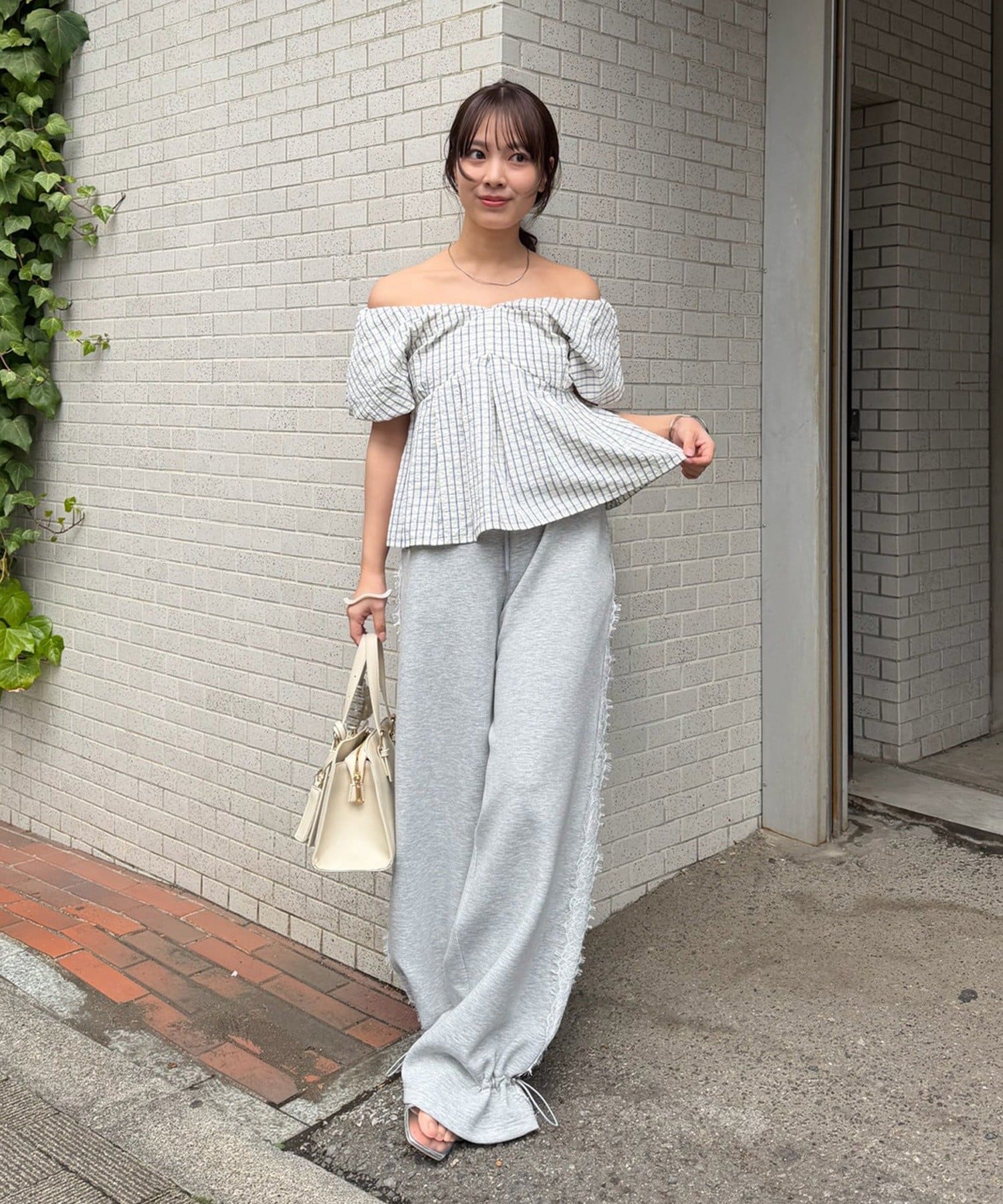 mystic(ミスティック) 《@sktnnmセレクト/BLU》【4/2(THU) 12:00予約START】チェックパフブラウス